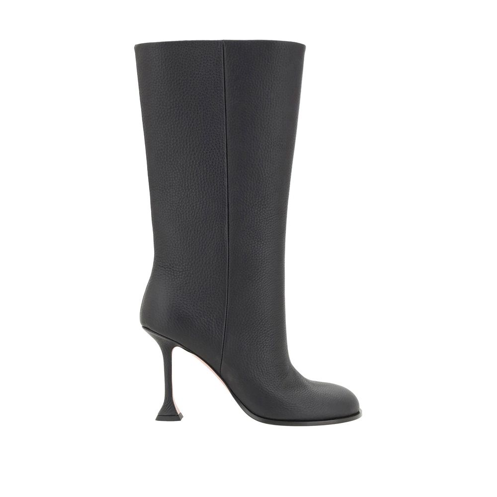 Amina Muaddi Black Calfskin High Heel Boots