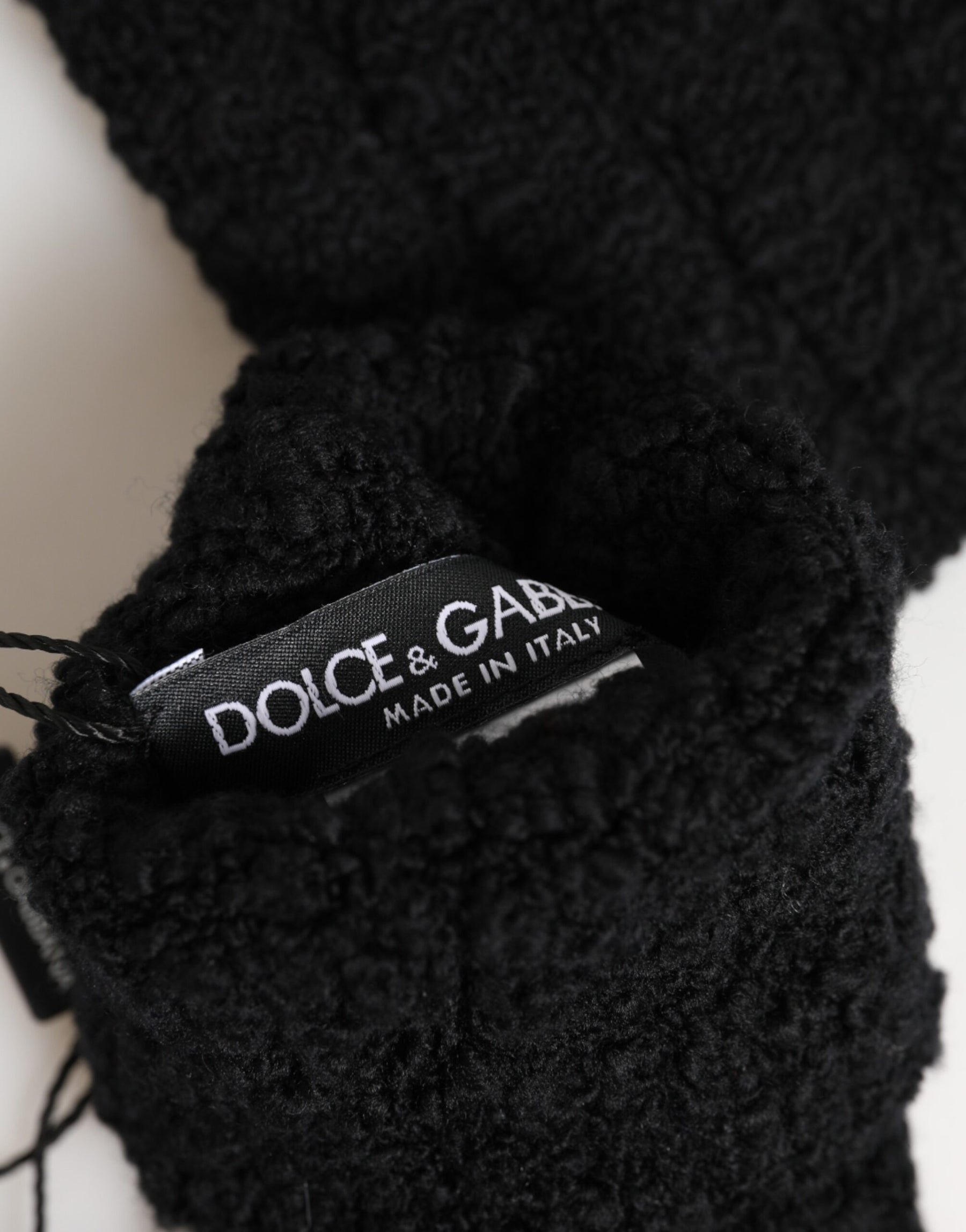 Dolce & Gabbana Black Virgin Wool Knitted Fingerless Men Gloves | Regal Royce