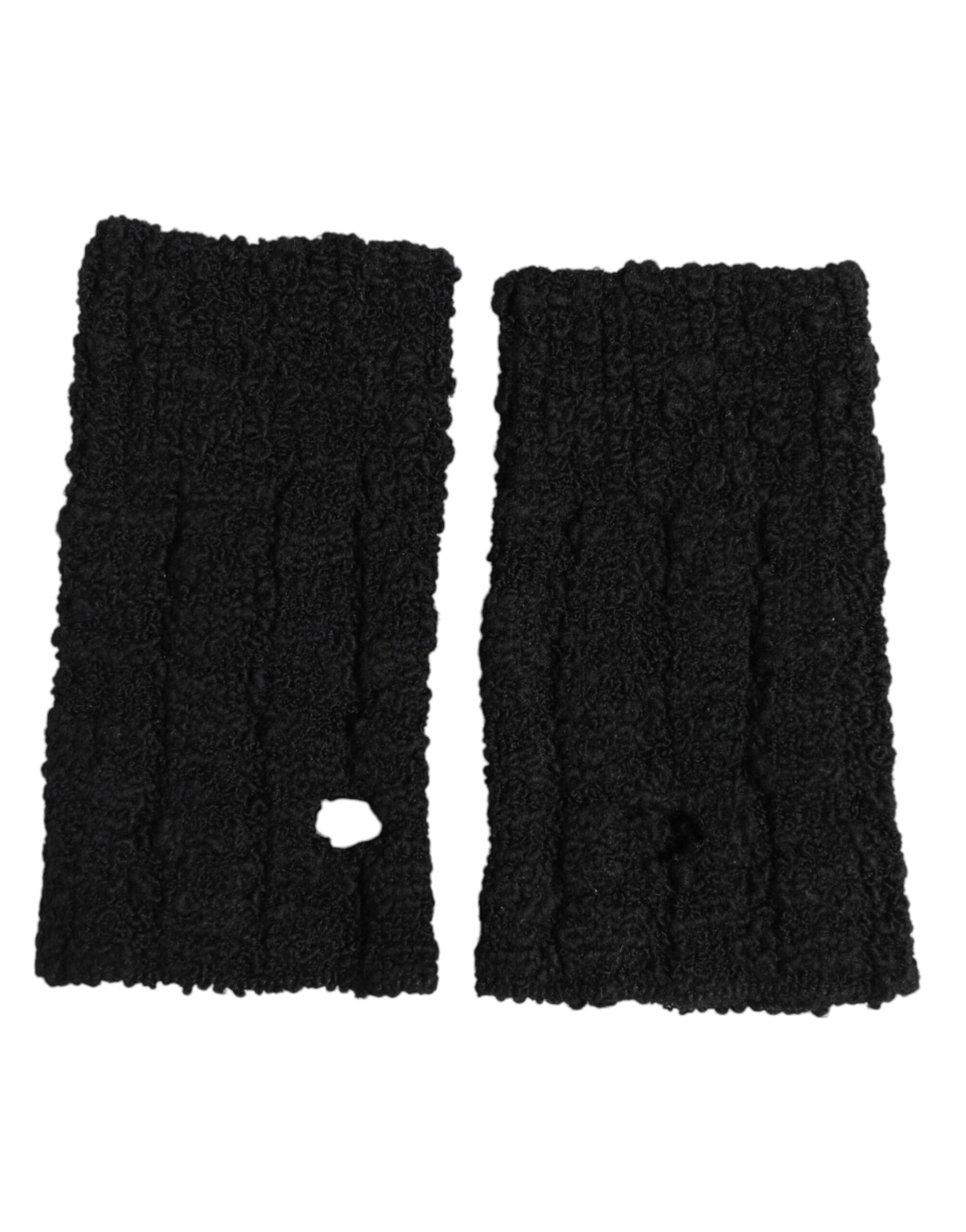 Dolce & Gabbana Black Virgin Wool Knitted Fingerless Men Gloves | Regal Royce