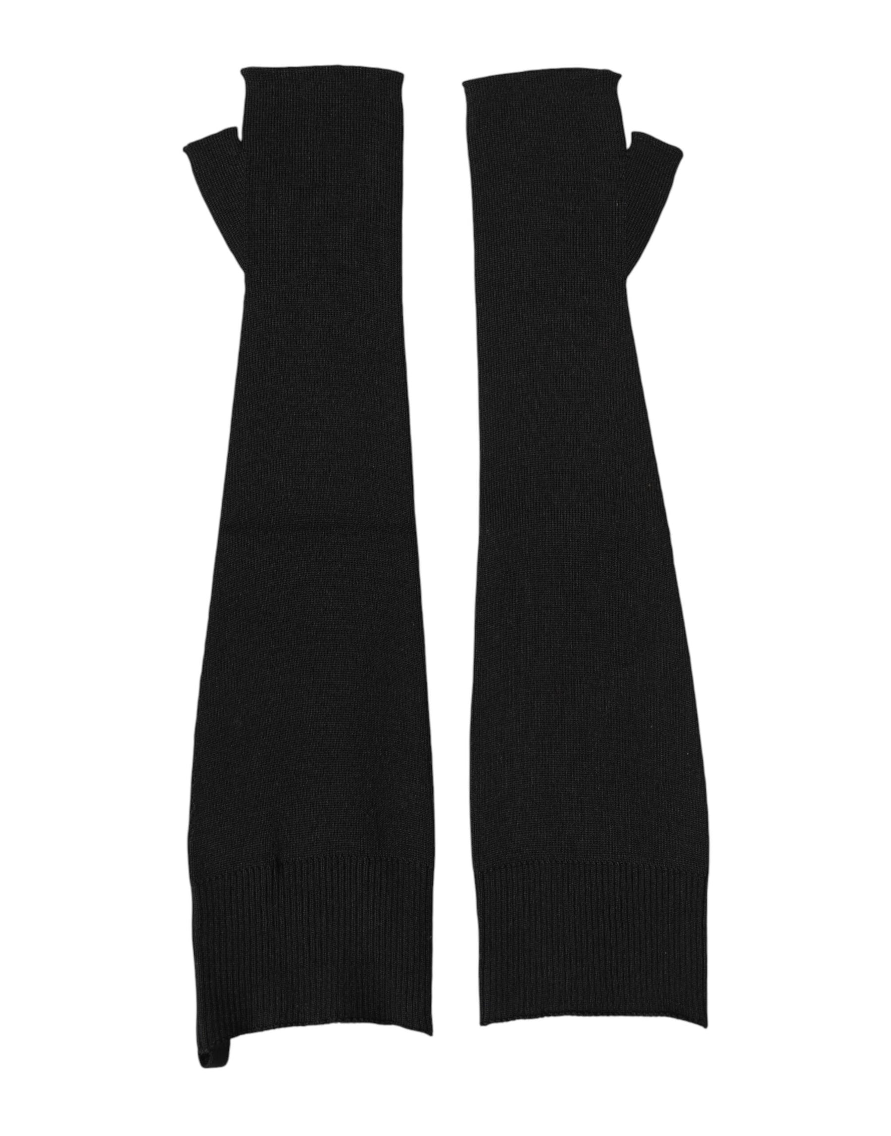 Dolce & Gabbana Black Virgin Wool Knitted Fingerless Men Gloves | Regal Royce