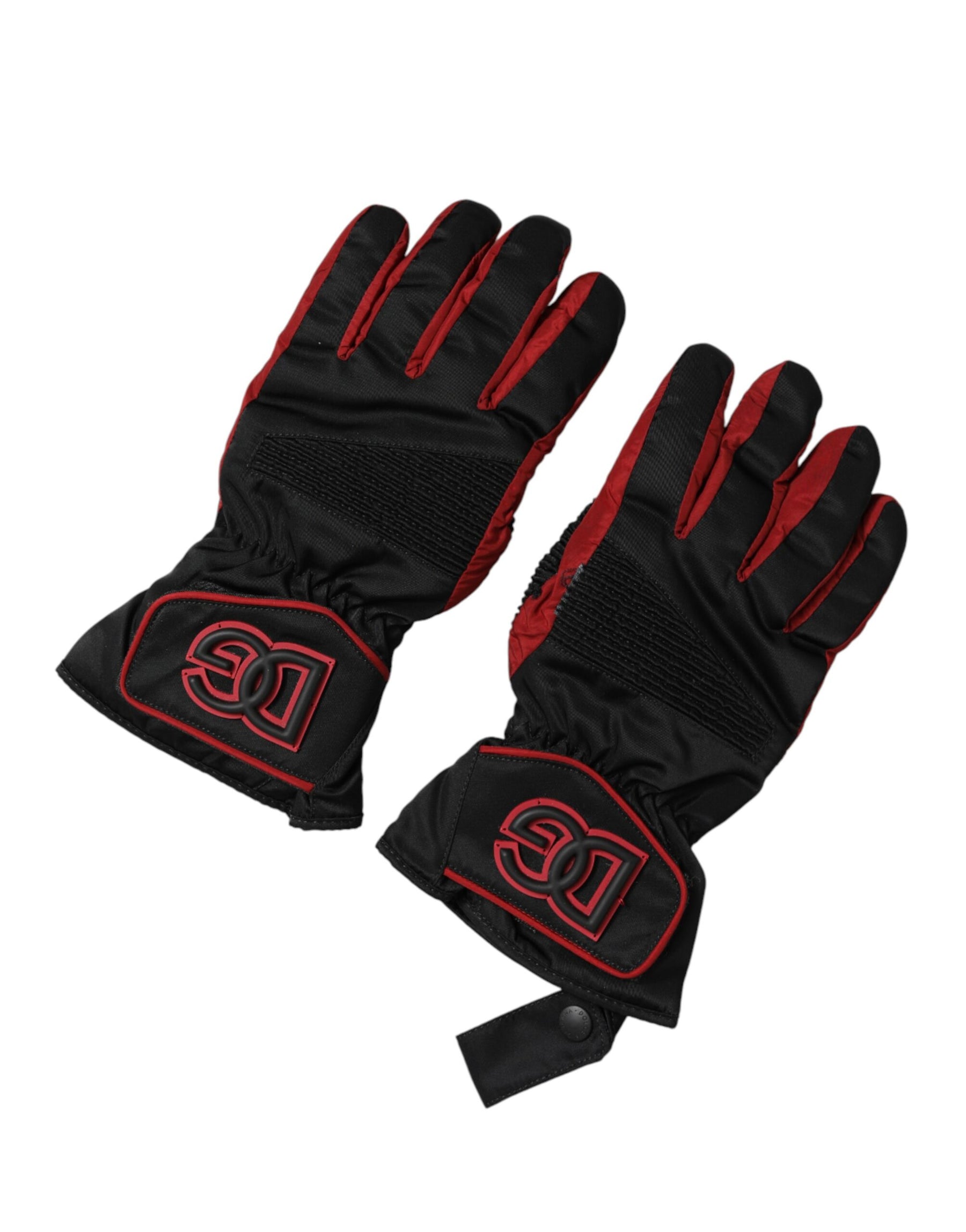 Dolce & Gabbana Black Red Nylon Wrist Length Mitten Gloves | Regal Royce