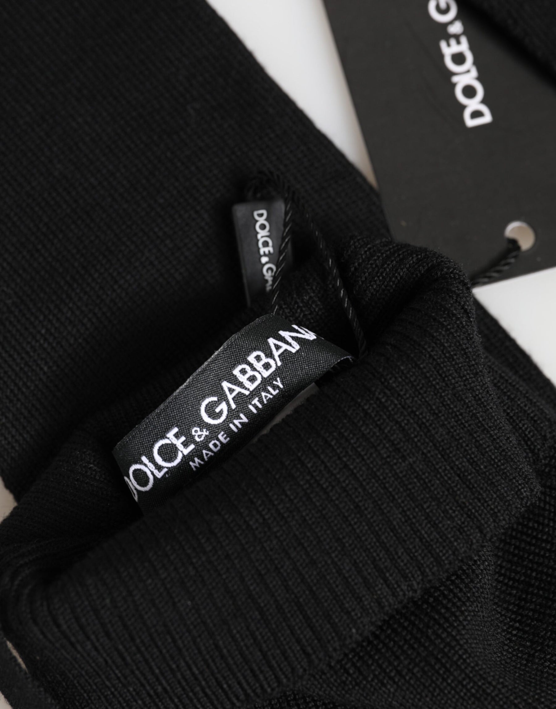 Dolce & Gabbana Black Virgin Wool Knitted Fingerless Men Gloves | Regal Royce