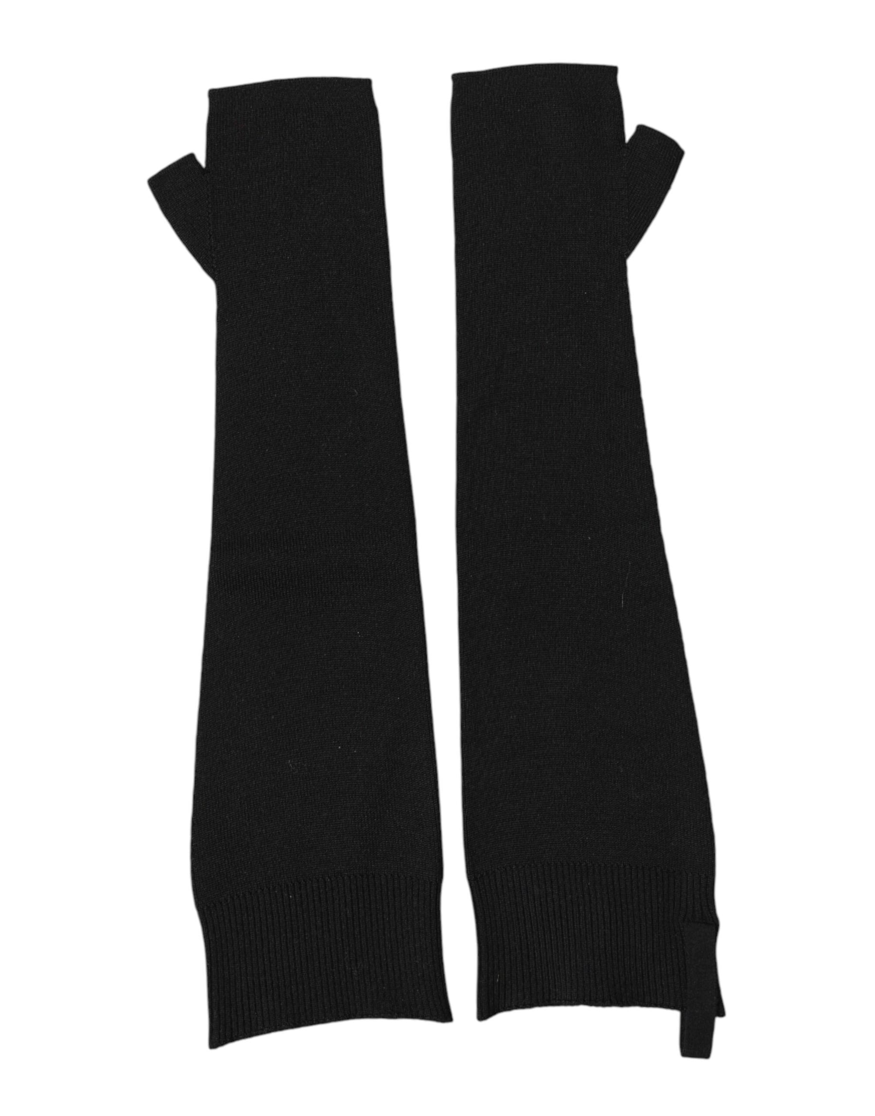 Dolce & Gabbana Black Virgin Wool Knitted Fingerless Men Gloves | Regal Royce