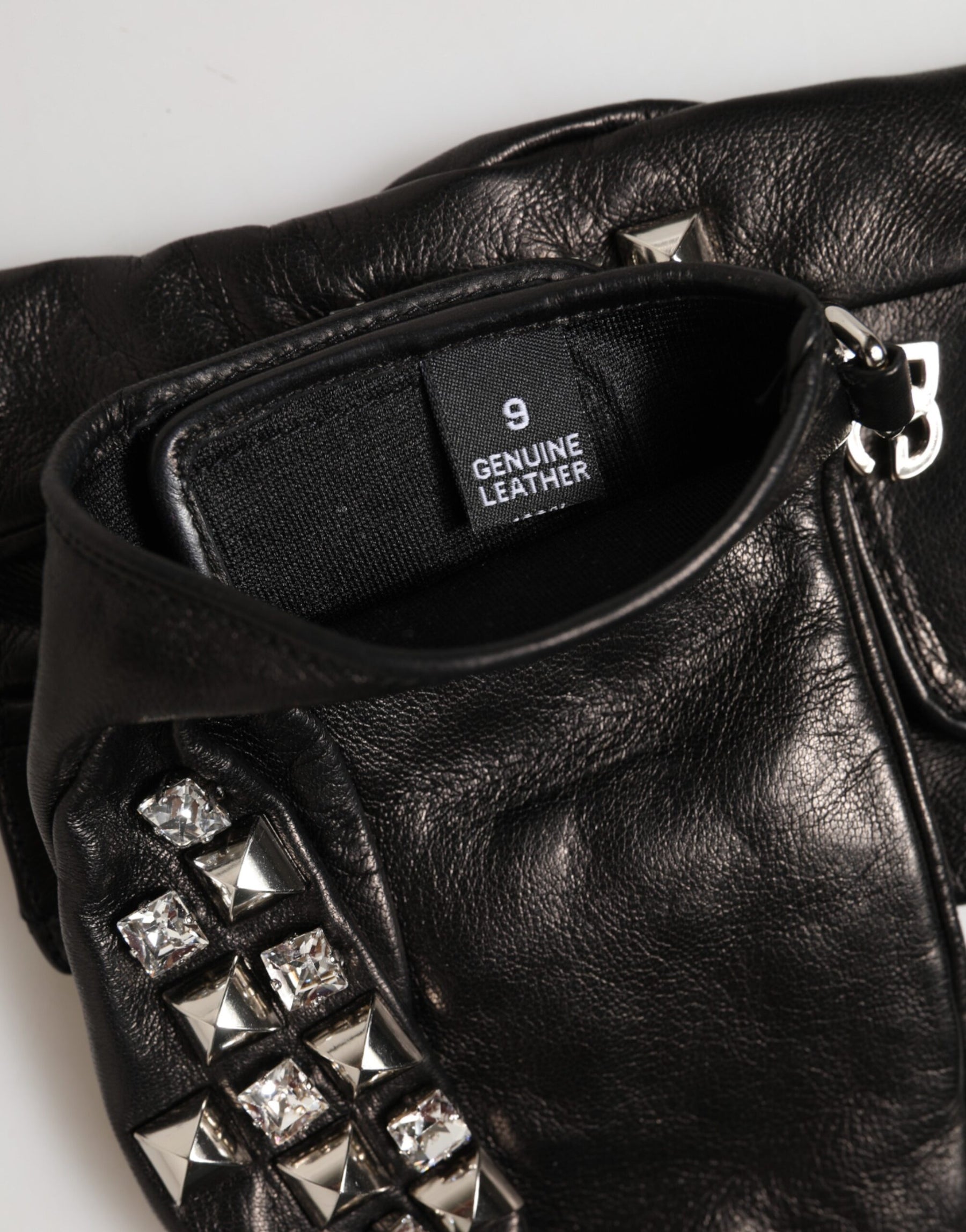 Dolce & Gabbana Black Leather Studded Fingerless Hand Mitten Men Gloves | Regal Royce
