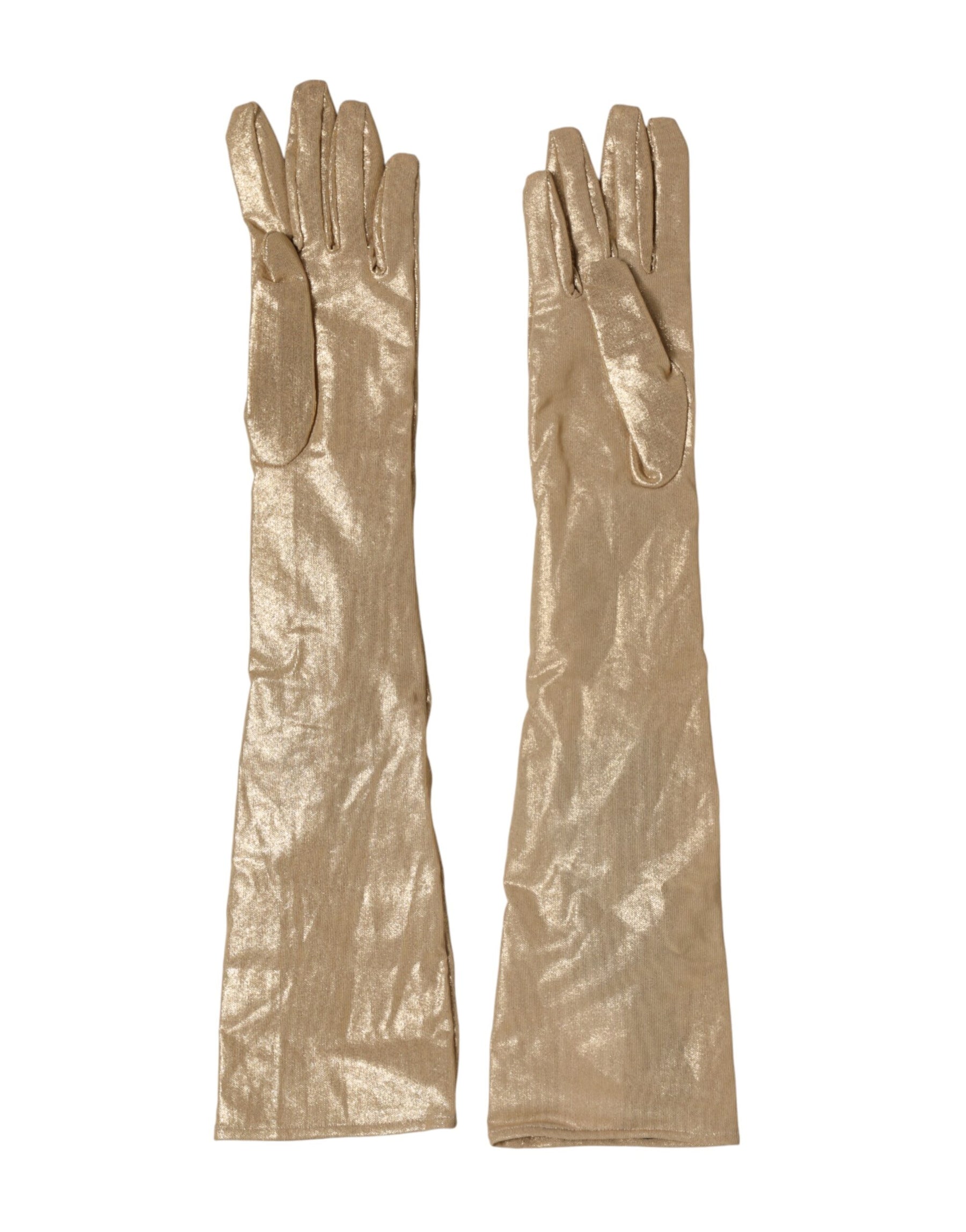 Dolce & Gabbana Beige Satin Crystal Elbow Length Mitten Gloves | Regal Royce