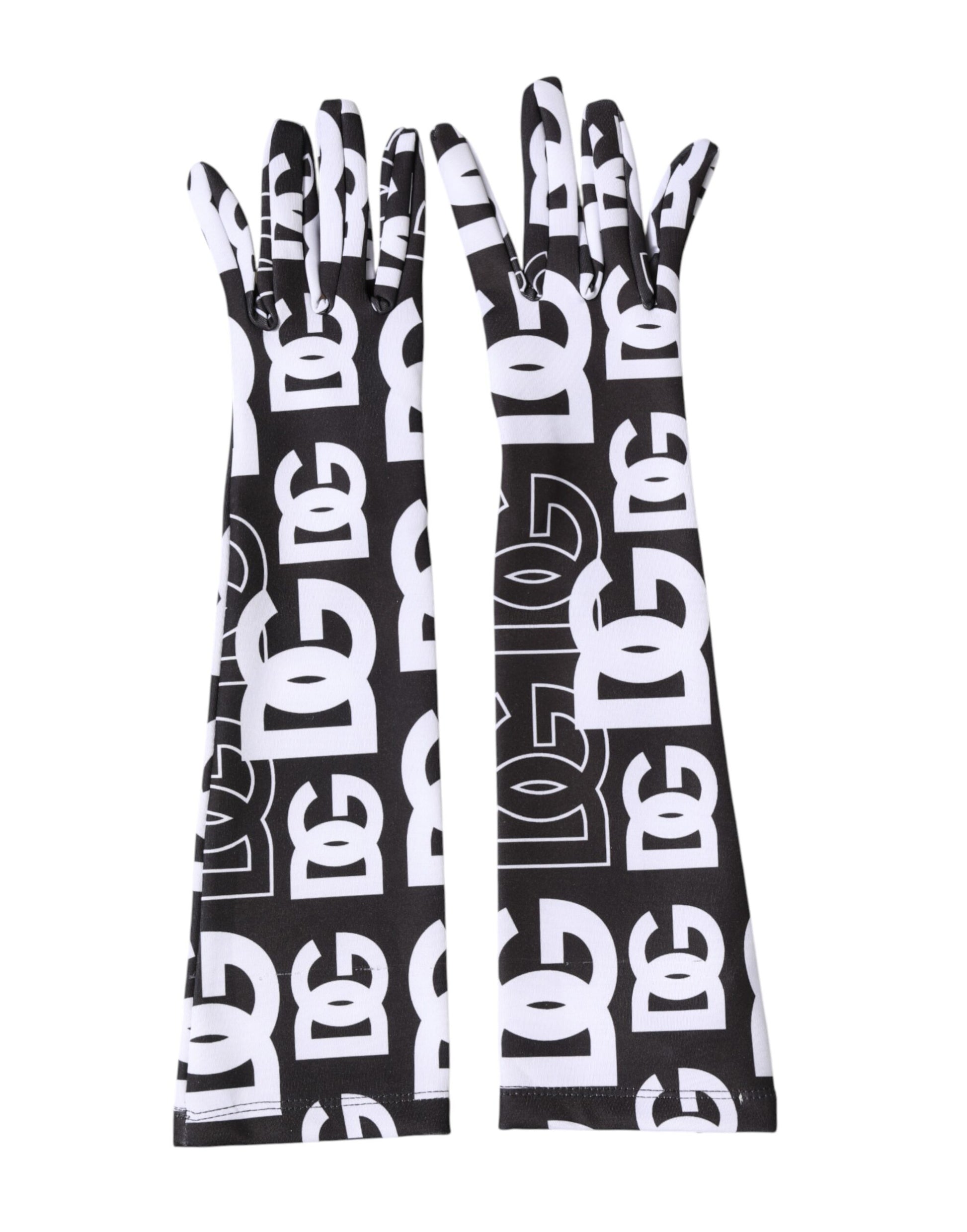 Dolce & Gabbana Black White DG Logo Elbow Length Mitten Gloves