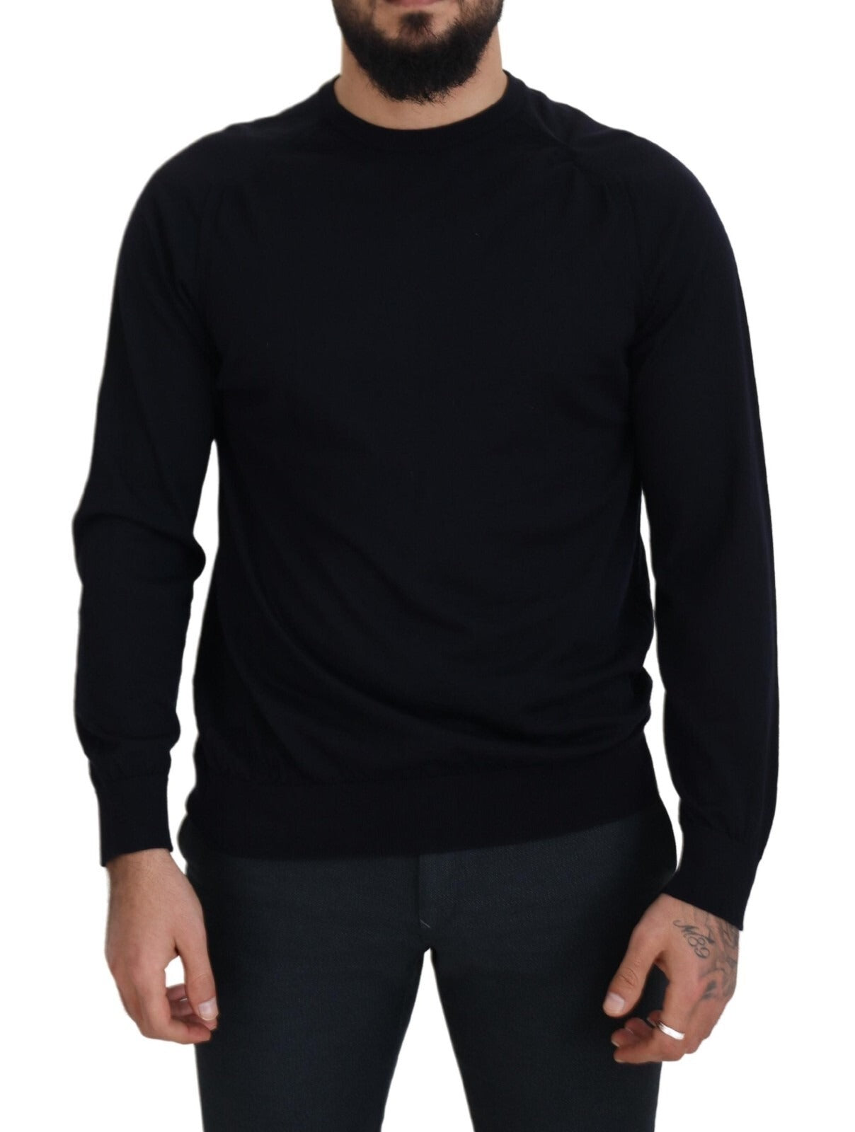 Alpha Studio Black Wool Crewneck Pullover Sweatshirt Sweater | Regal Royce