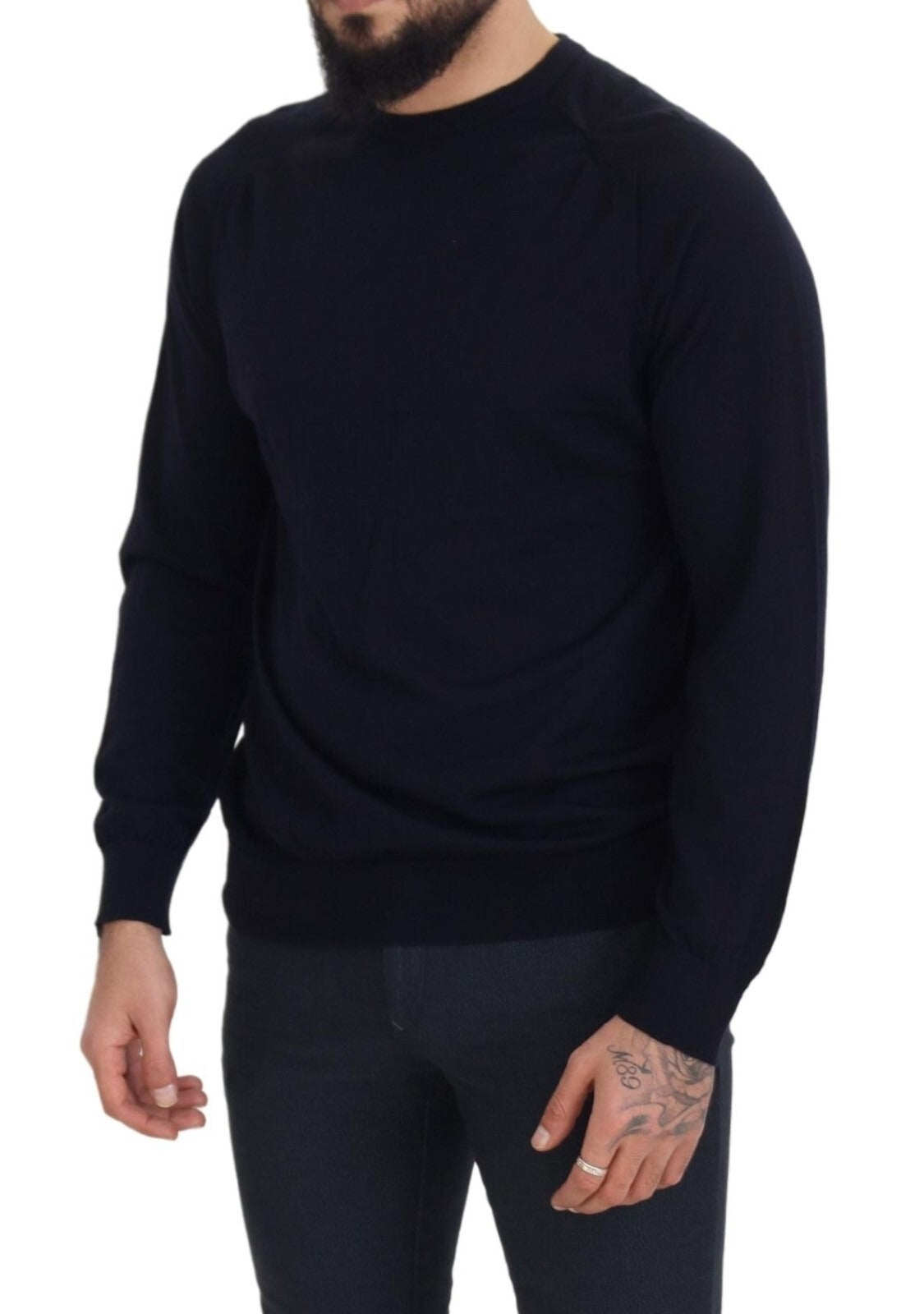 Alpha Studio Black Wool Crewneck Pullover Sweatshirt Sweater | Regal Royce