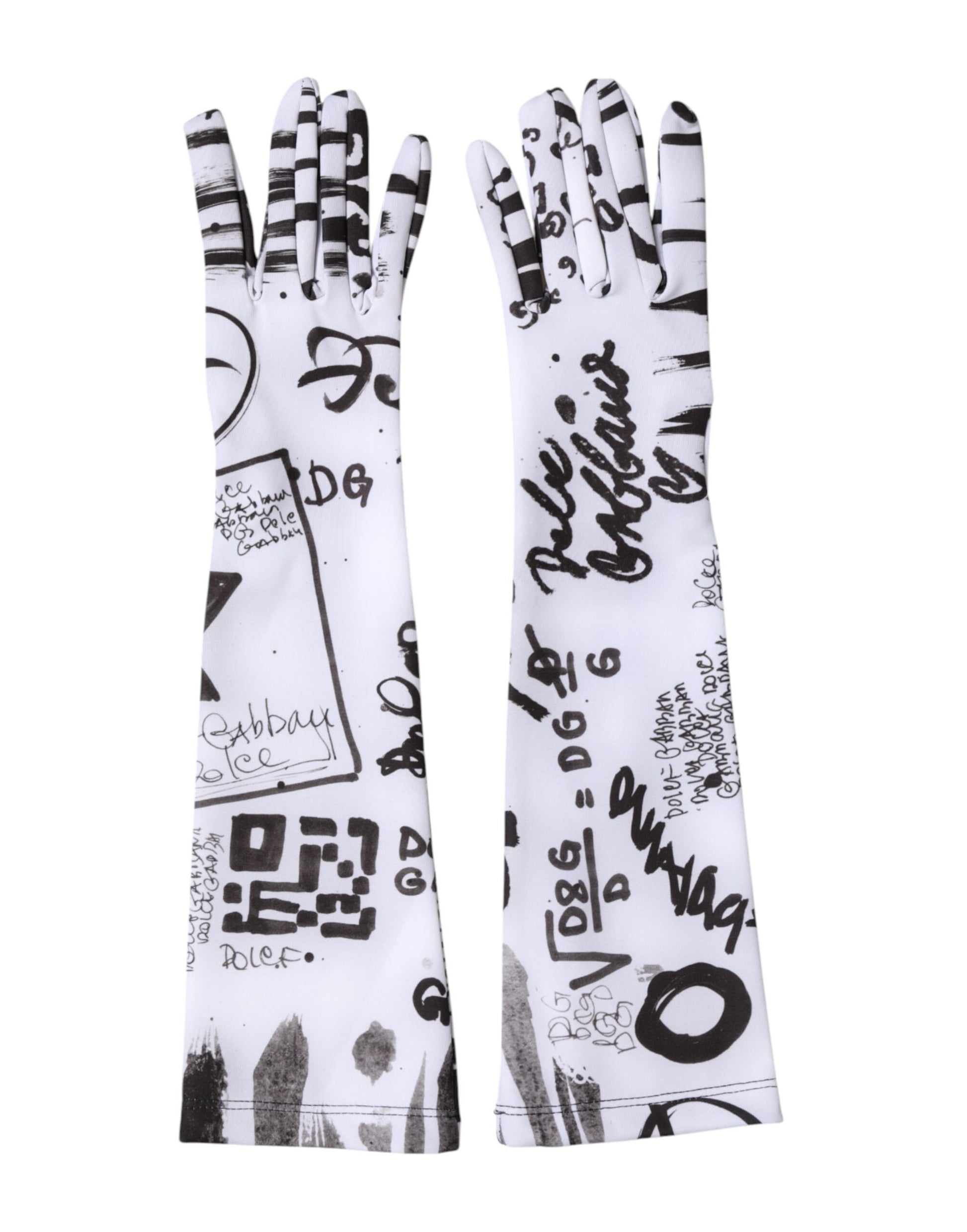 Dolce & Gabbana Black White DG Logo Elbow Length Mitten Gloves