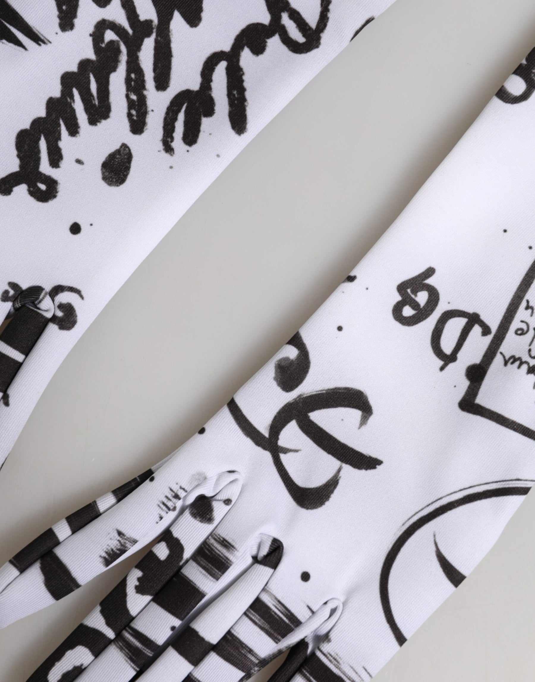 Dolce & Gabbana Black White DG Logo Elbow Length Mitten Gloves | Regal Royce