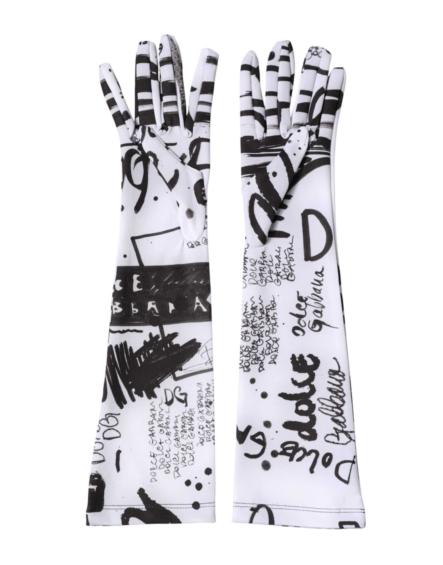 Dolce & Gabbana Black White DG Logo Elbow Length Mitten Gloves | Regal Royce