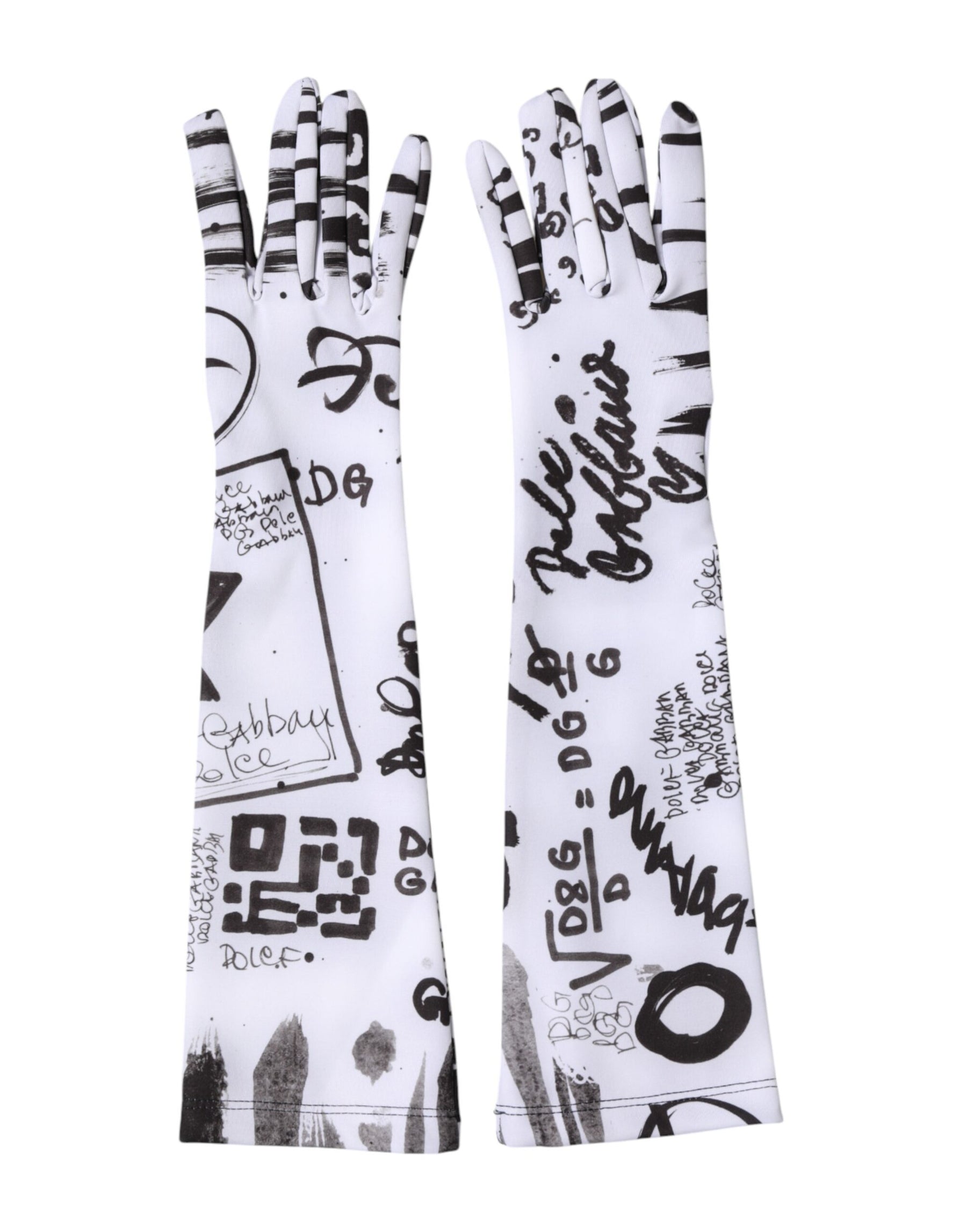 Dolce & Gabbana Black White DG Logo Elbow Length Mitten Gloves | Regal Royce
