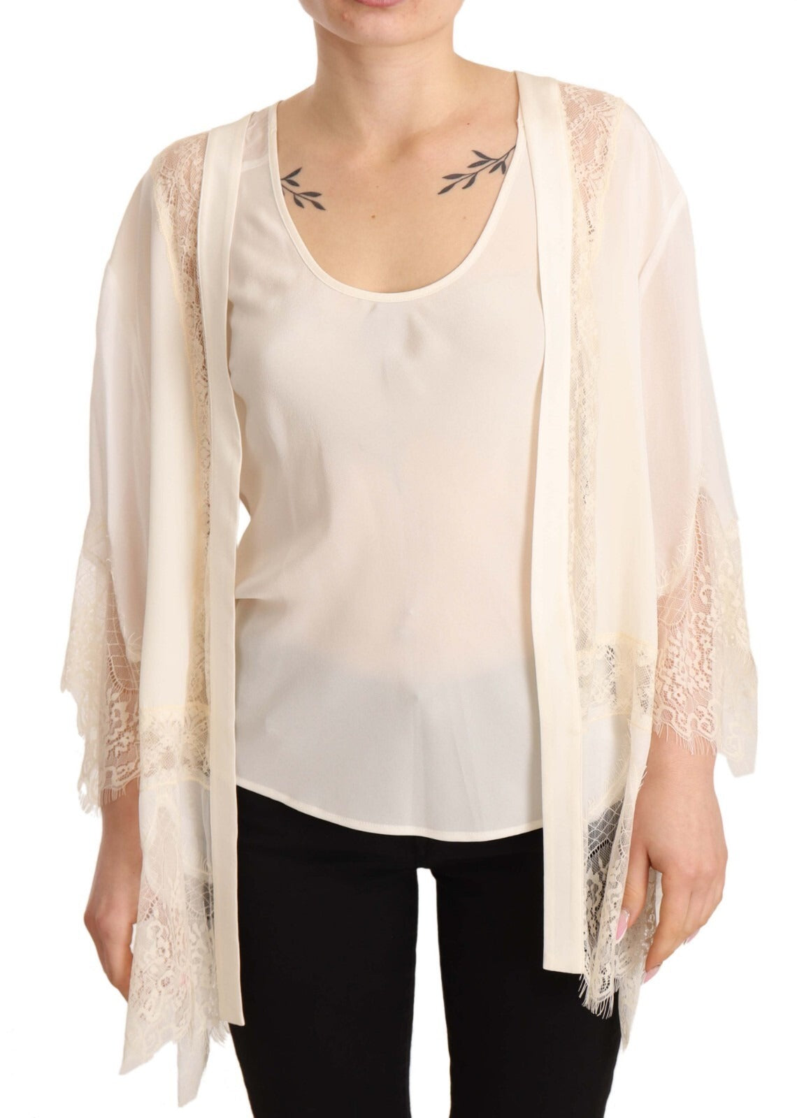 Twinset Off White Tank Lace Trim Cardigan Women Blouse Tops | Regal Royce