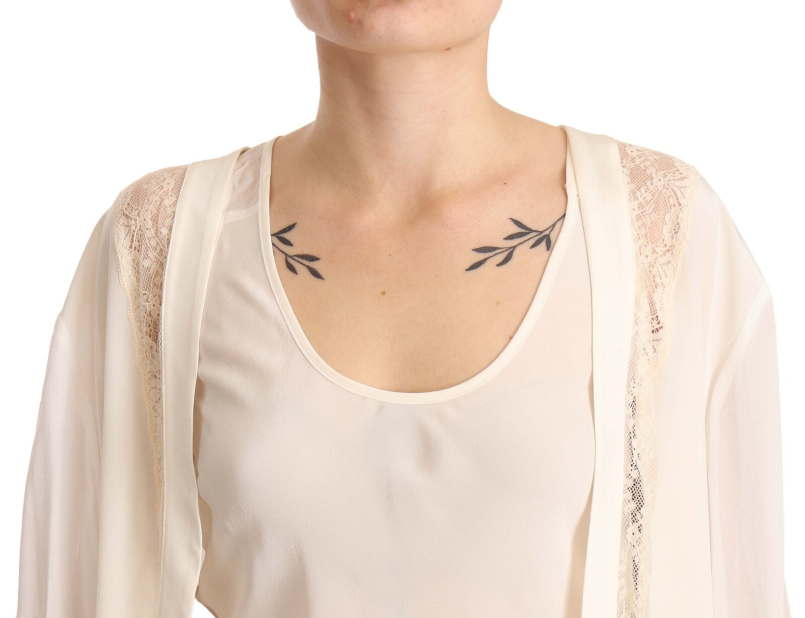 Twinset Off White Tank Lace Trim Cardigan Women Blouse Tops | Regal Royce
