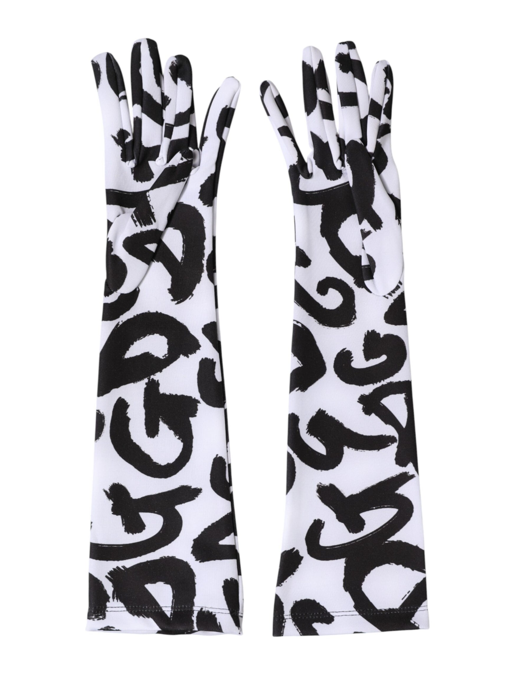 Dolce & Gabbana Black White DG Logo Elbow Length Mitten Gloves | Regal Royce