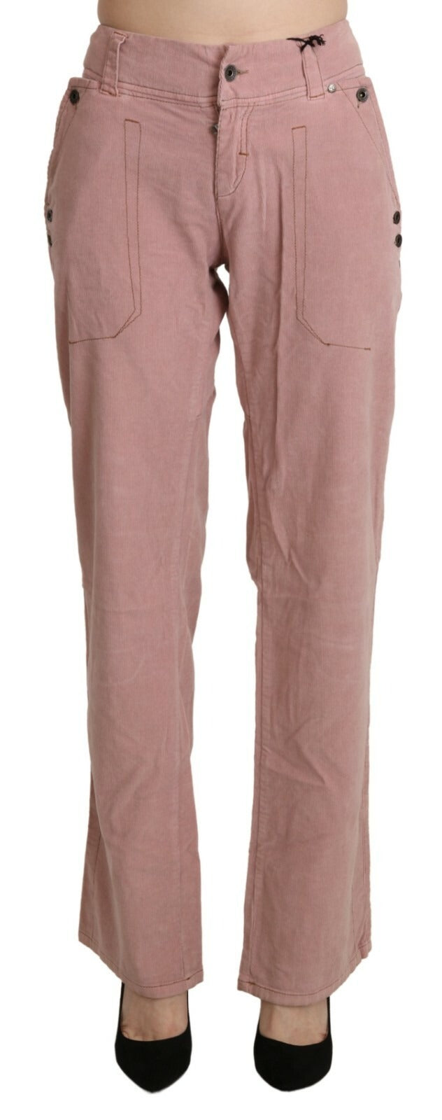 Ermanno Scervino Cotton Pink High Waist Straight Trouser Pants | Regal Royce