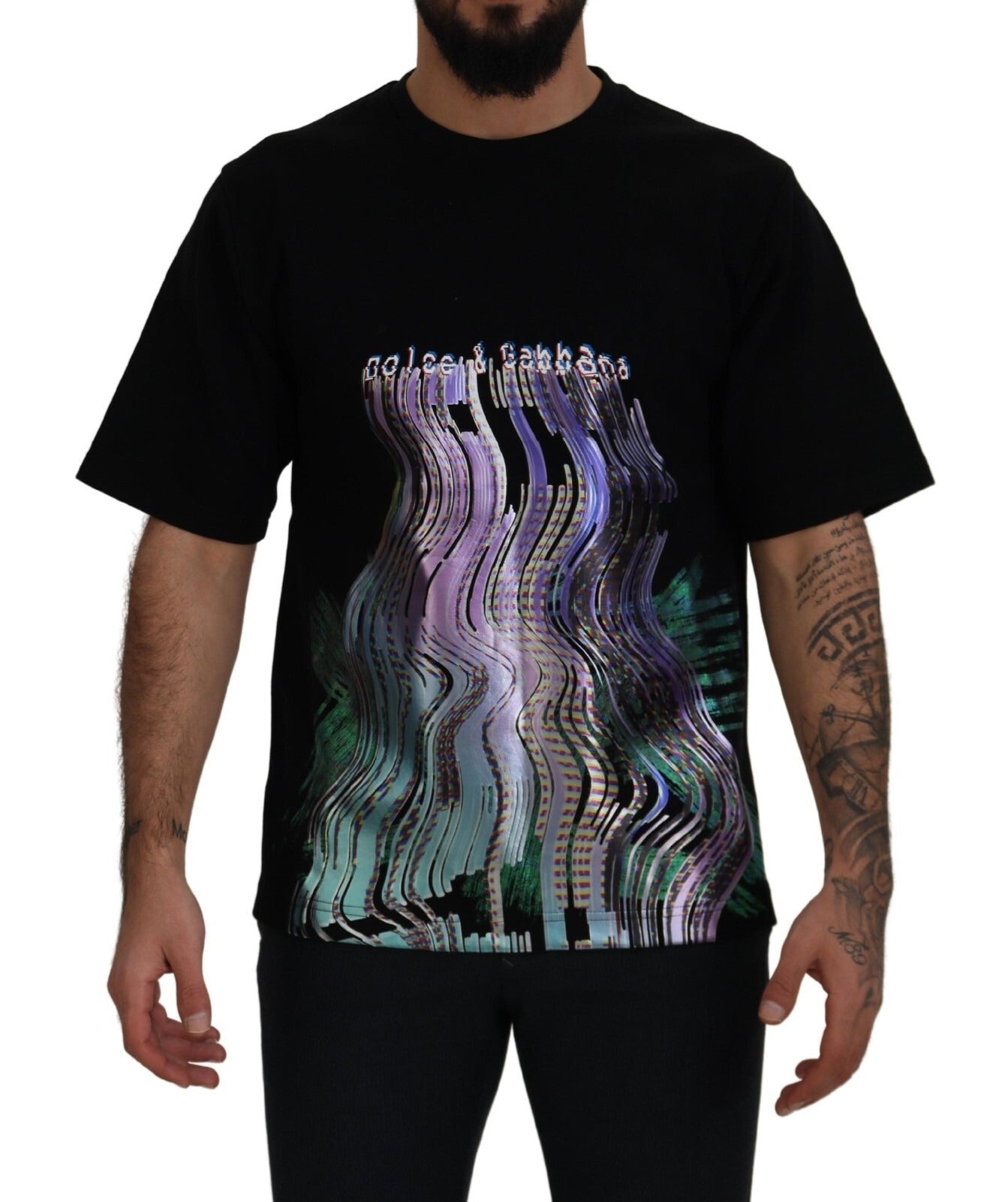 Dolce & Gabbana Cotton Black Printed Crewneck Tee T-shirt | Regal Royce