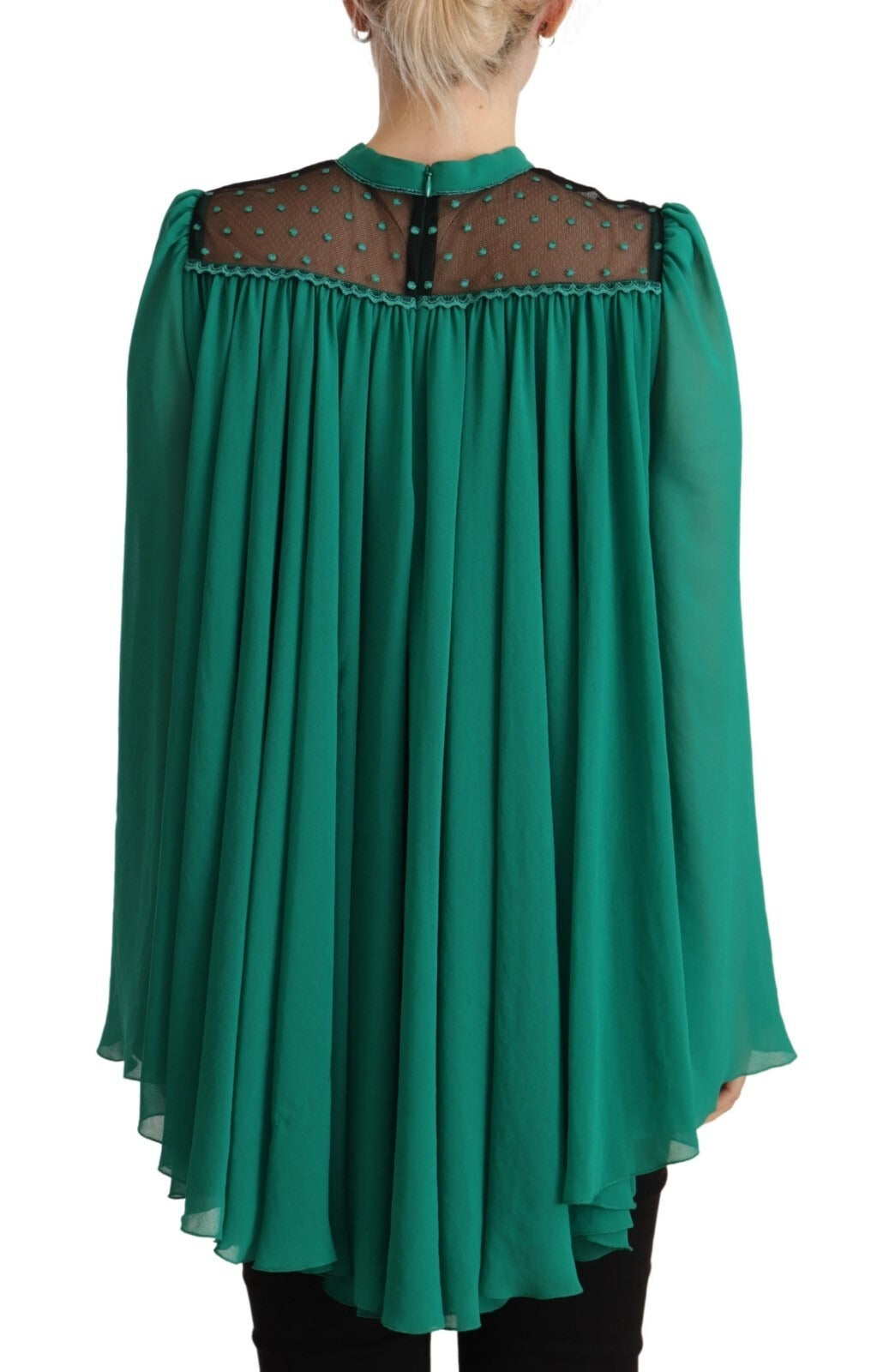 Philosophy Green Lace Polyester Long Sleeves Pleated Top Blouse | Regal Royce