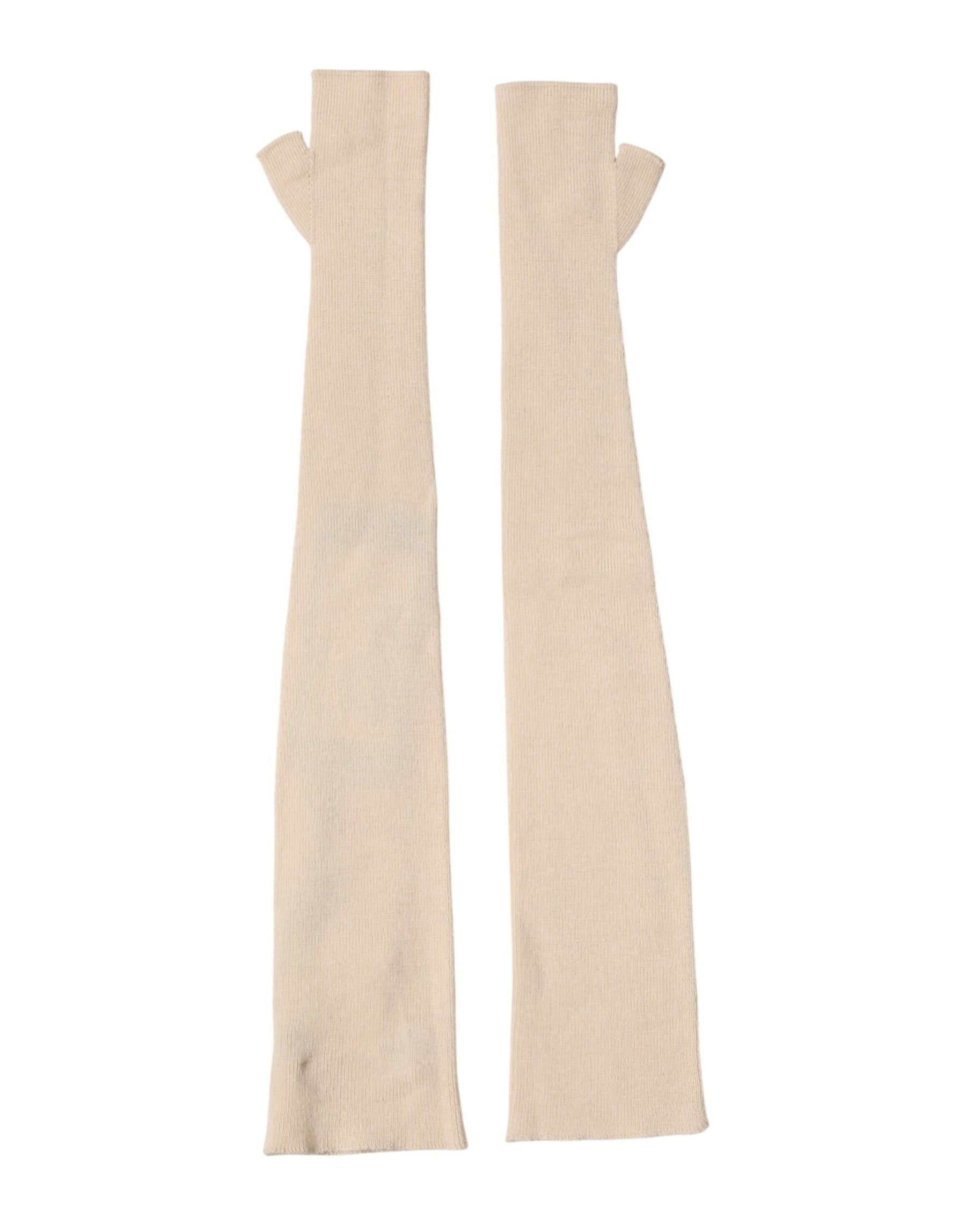 Dolce & Gabbana Beige Wool Fingerless Elbow Length Women Gloves | Regal Royce