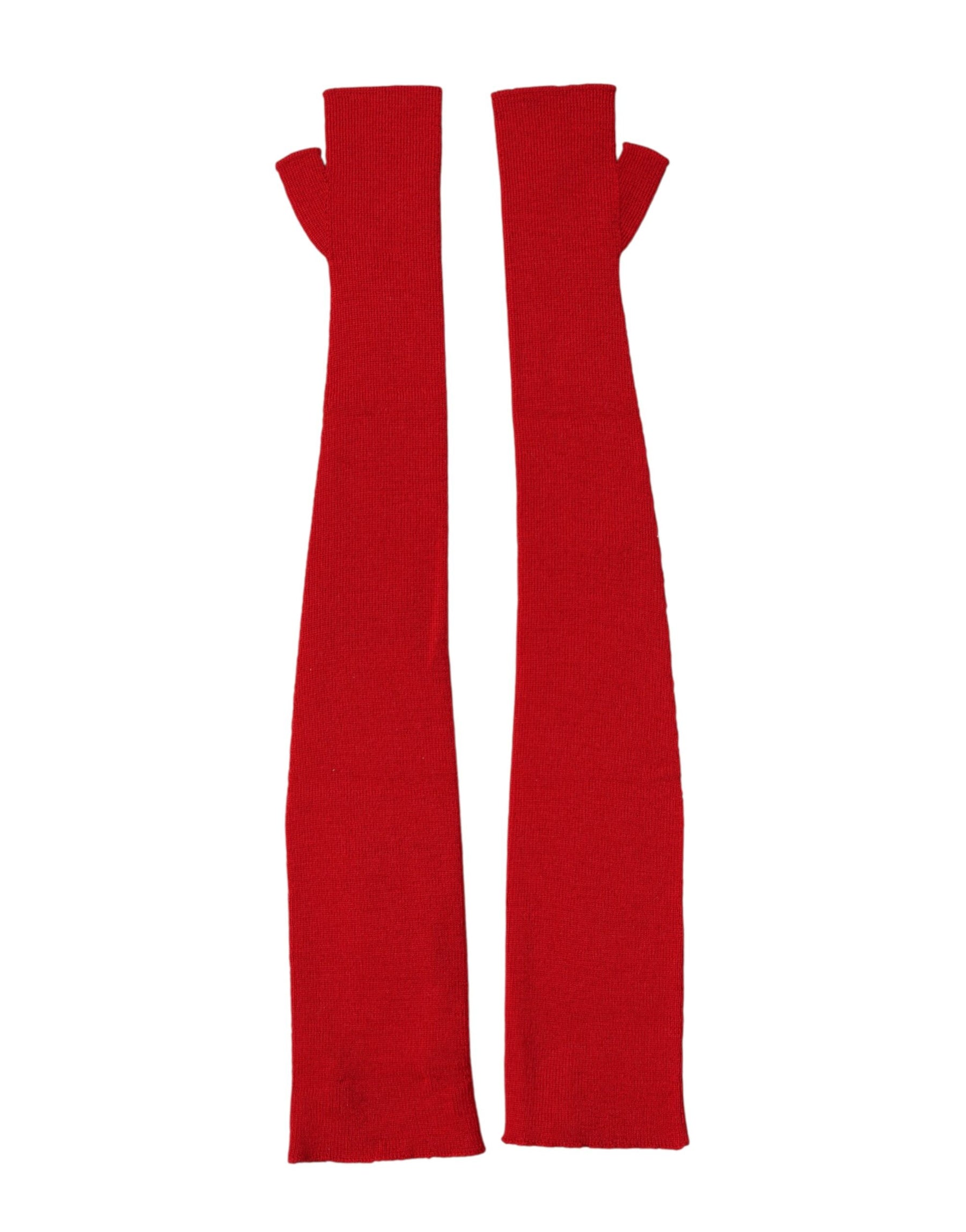 Dolce & Gabbana Red Wool Knitted Fingerless Elbow One Length Gloves | Regal Royce