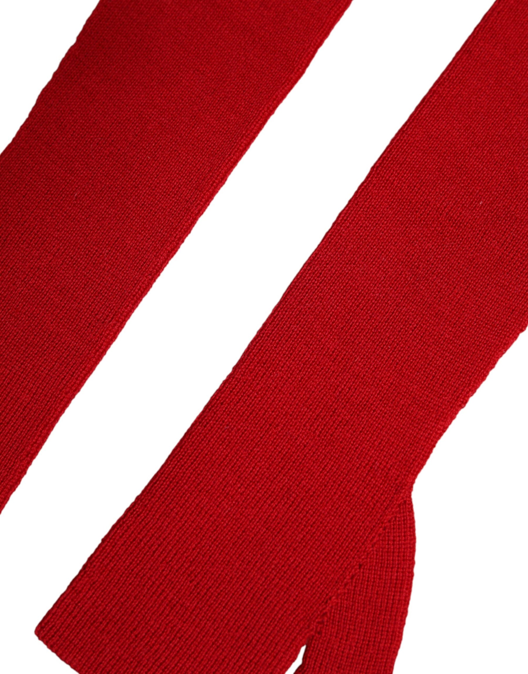 Dolce & Gabbana Red Wool Knitted Fingerless Elbow One Length Gloves | Regal Royce