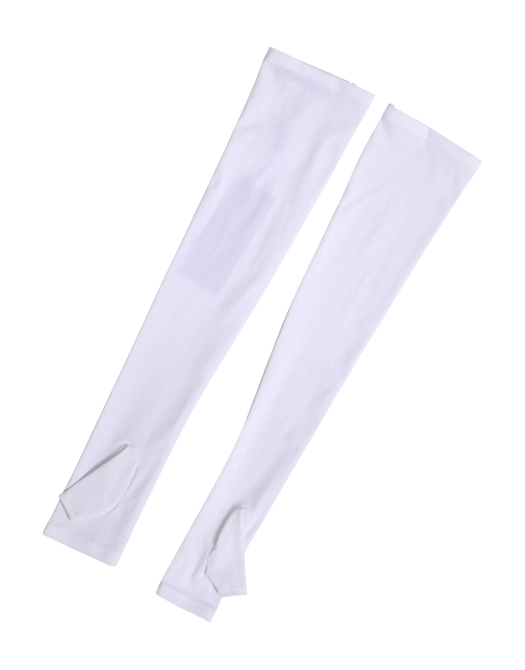 Dolce & Gabbana White Nylon Fingerless Elbow Length Women Gloves | Regal Royce