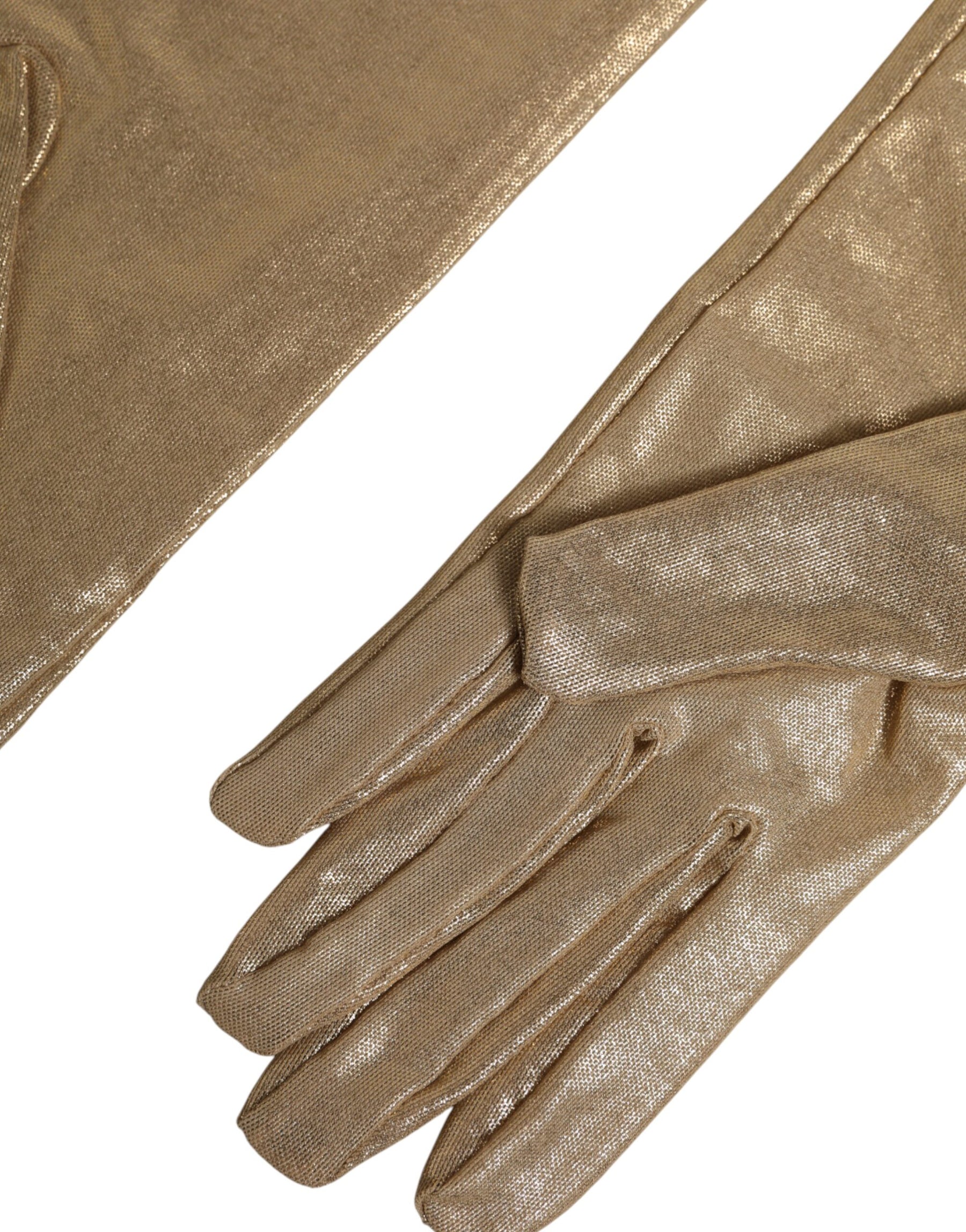 Dolce & Gabbana Beige Nylon Long Elbow Length Mitten Gloves | Regal Royce