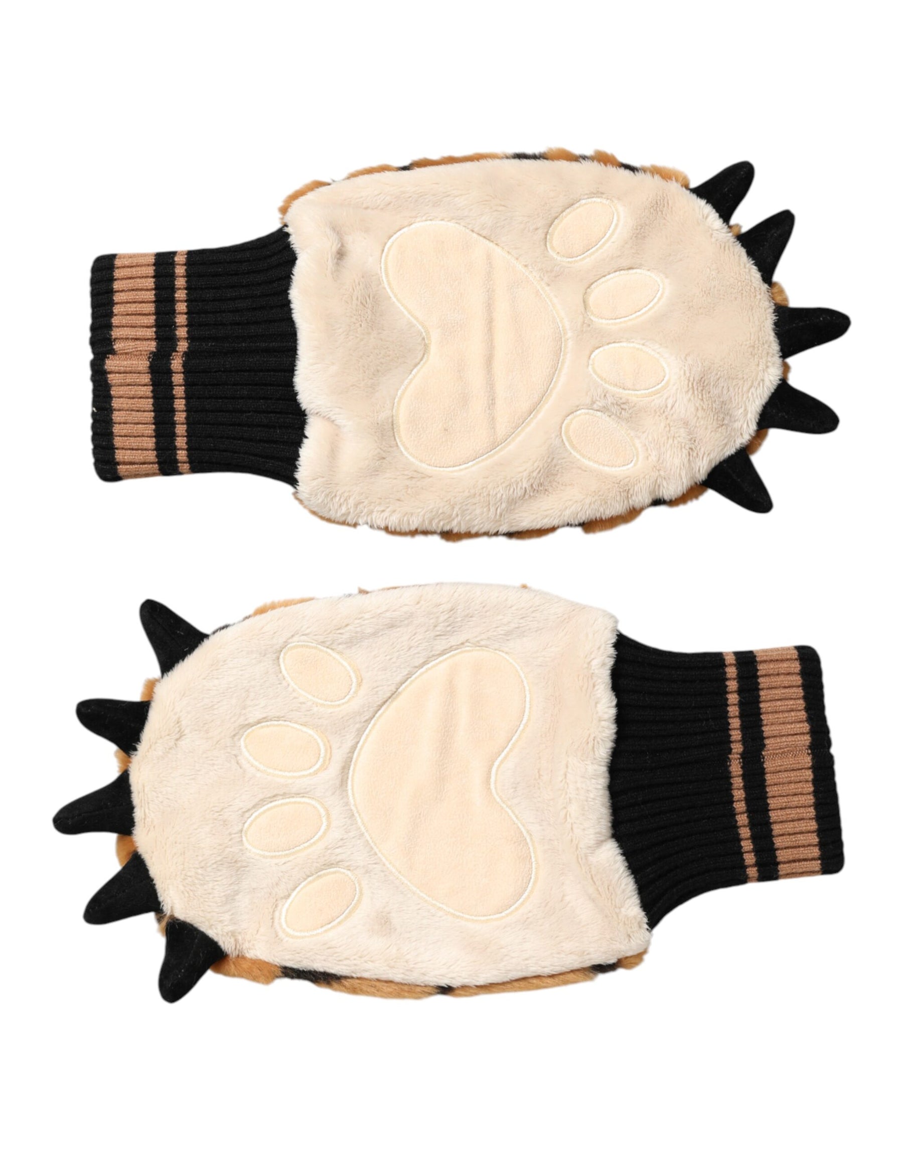 Dolce & Gabbana Brown Tiger Knitted Fur Wrist Mitten One Size Gloves | Regal Royce