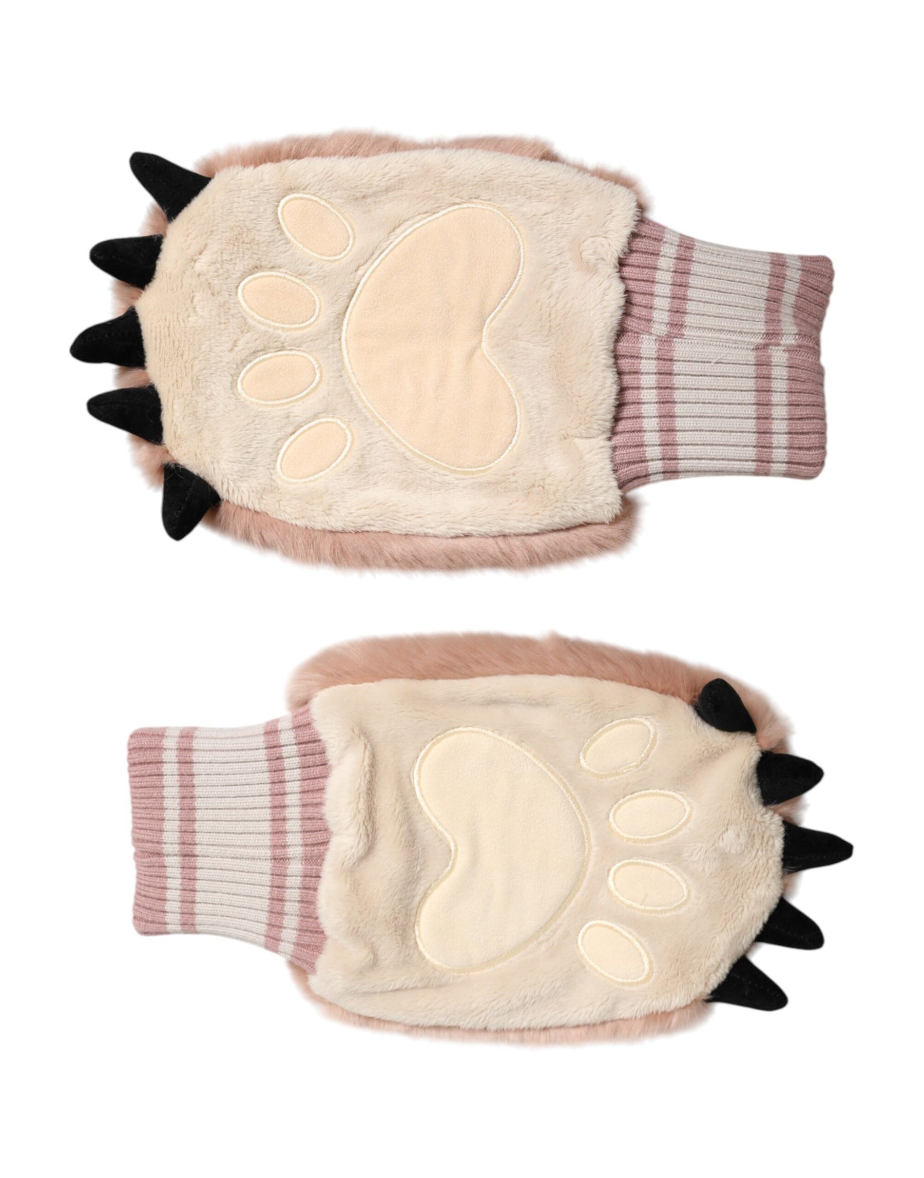 Dolce & Gabbana Brown Acrylic Knitted Fur Wrist Mitten Gloves | Regal Royce