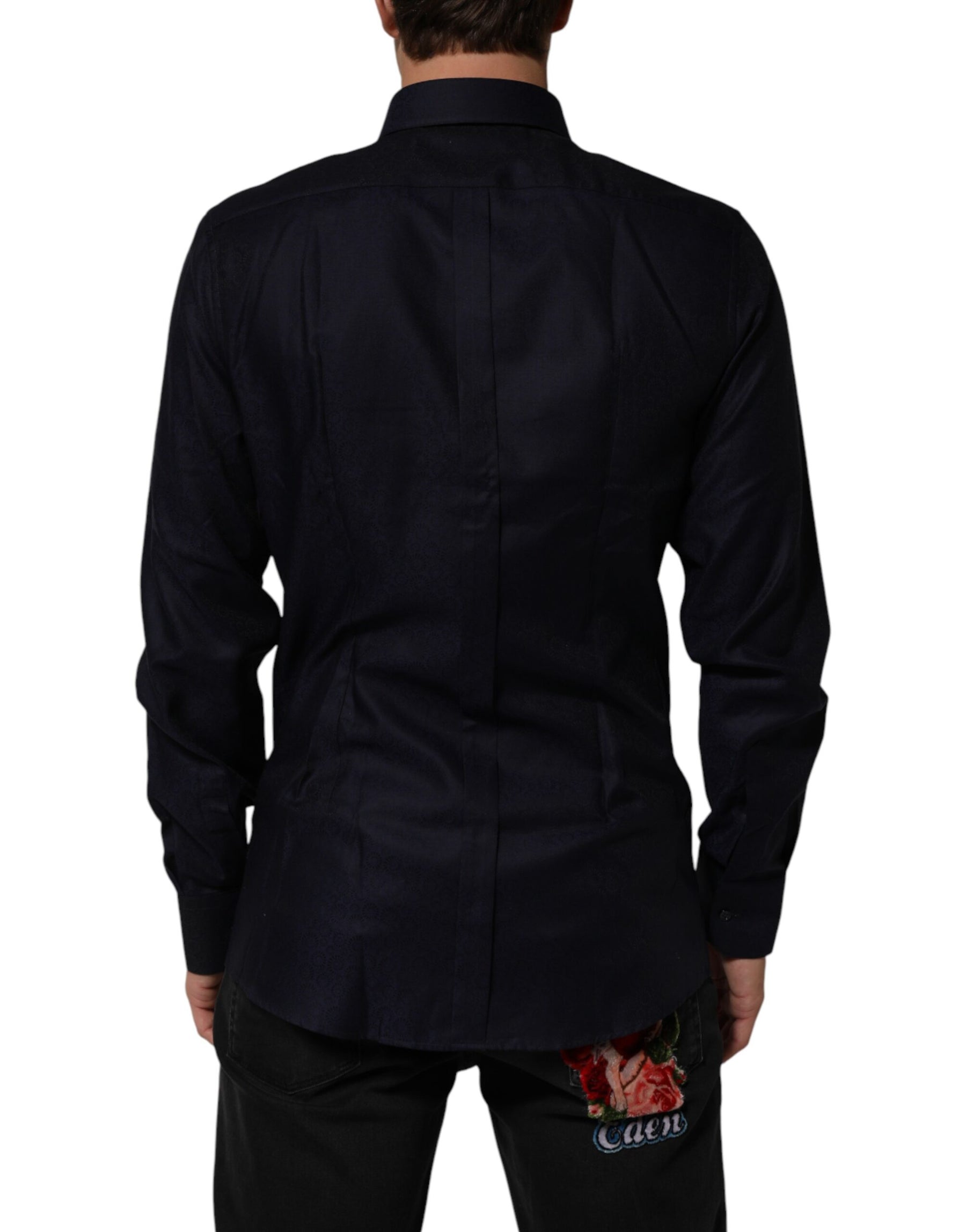 Dolce & Gabbana Blue Cotton Collared Long Sleeve GOLD Men Dress Shirt | Regal Royce
