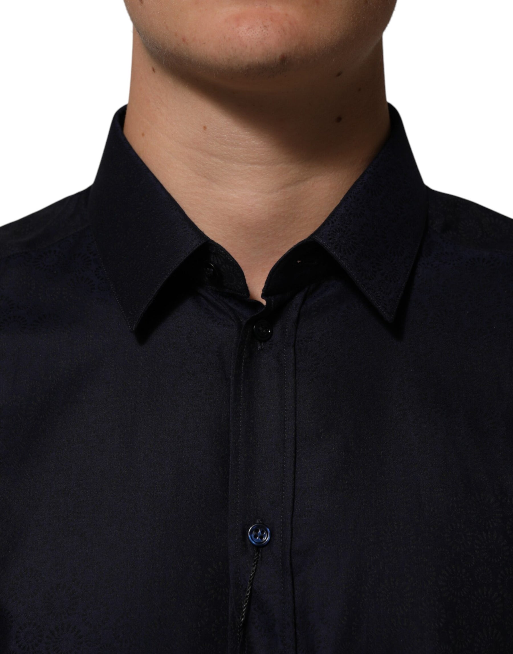 Dolce & Gabbana Blue Cotton Collared Long Sleeve GOLD Men Dress Shirt | Regal Royce