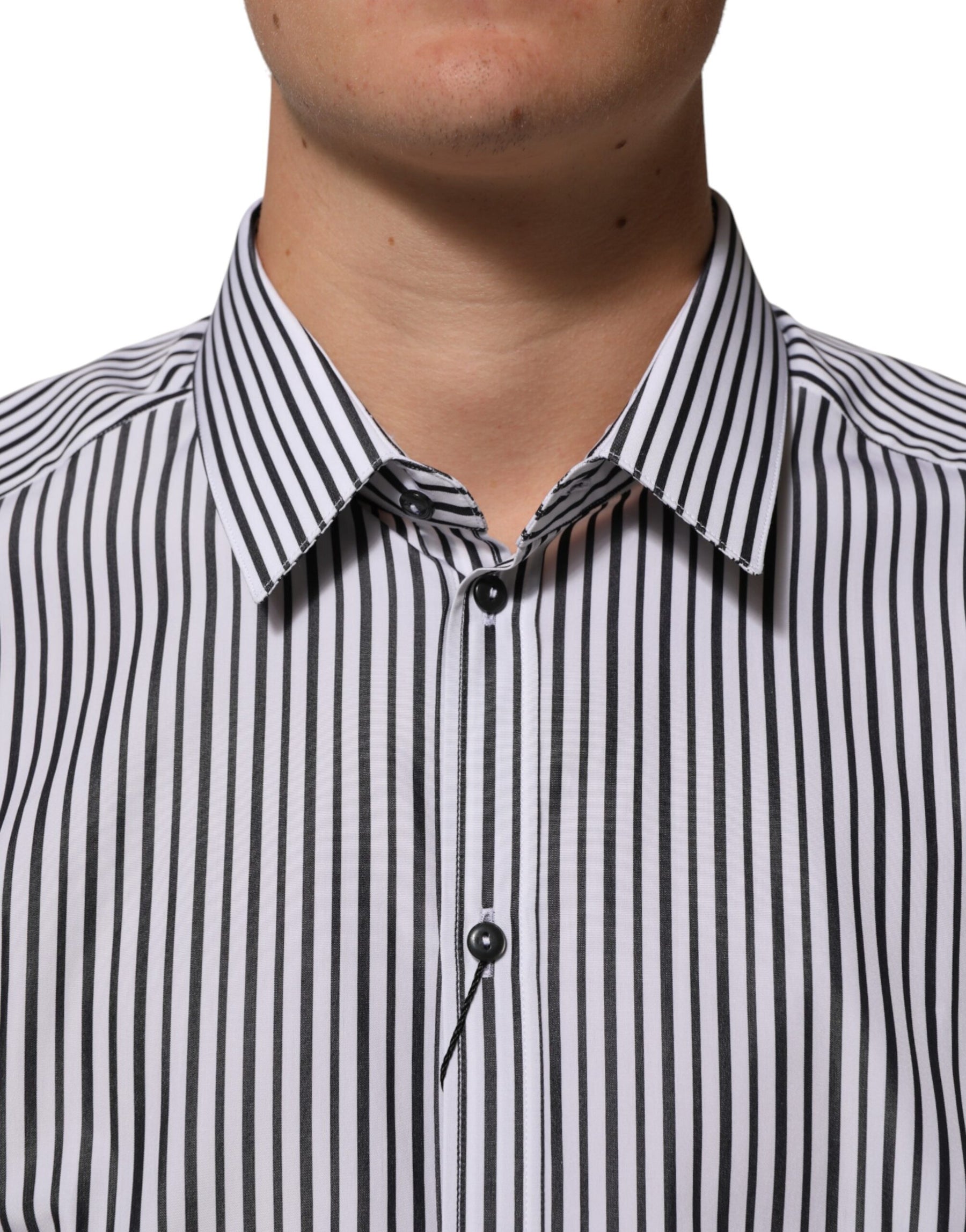 Dolce & Gabbana Black White Stripes Men GOLD Dress Shirt | Regal Royce