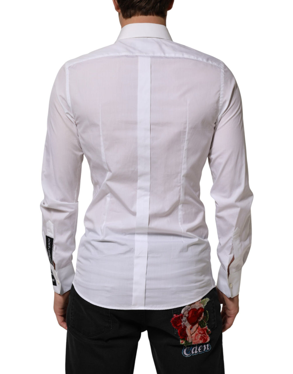 Dolce & Gabbana White Logo Cotton Collared GOLD Dress Shirt