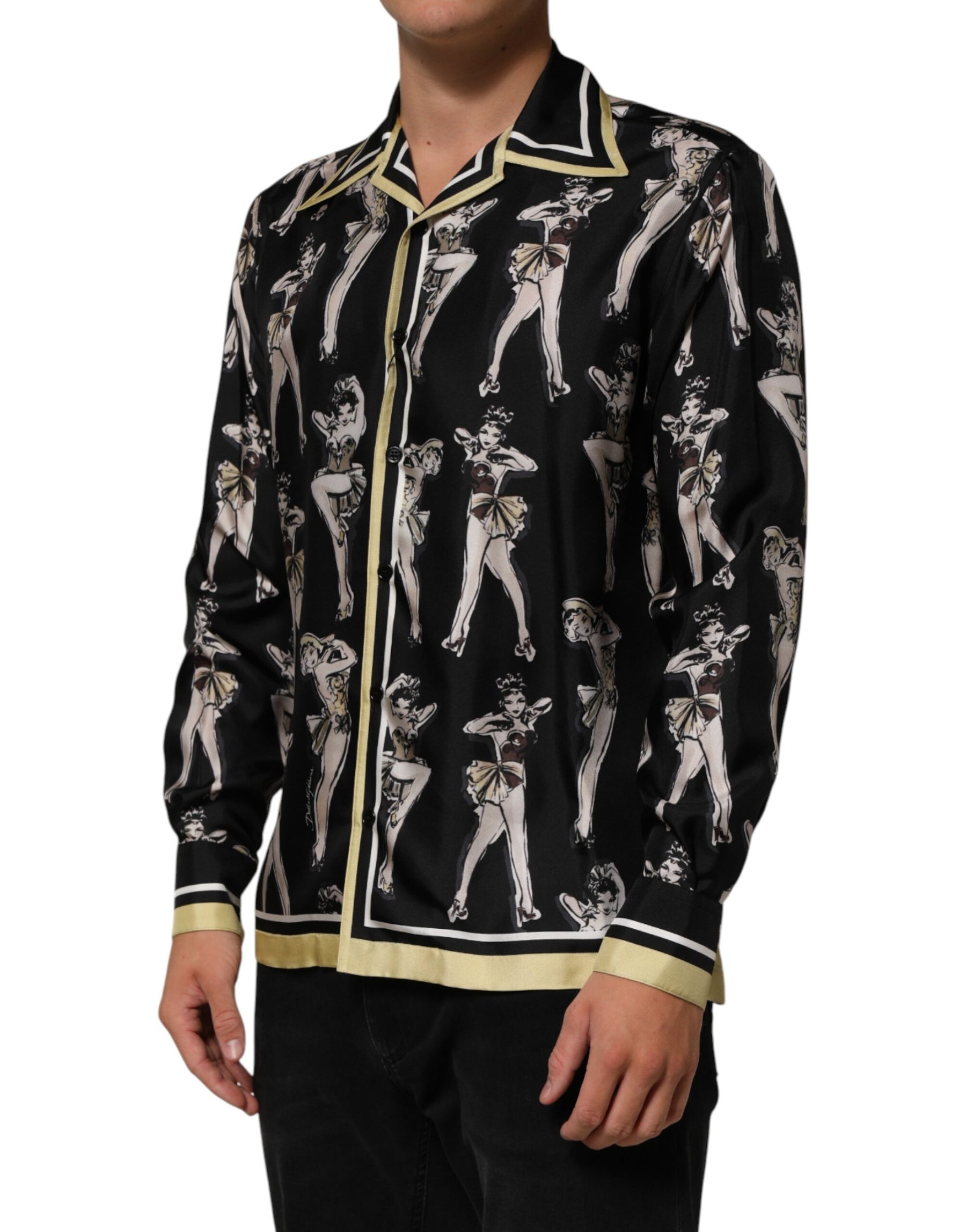 Dolce & Gabbana Black Silk Pin Up Printed Button Down Shirt | Regal Royce