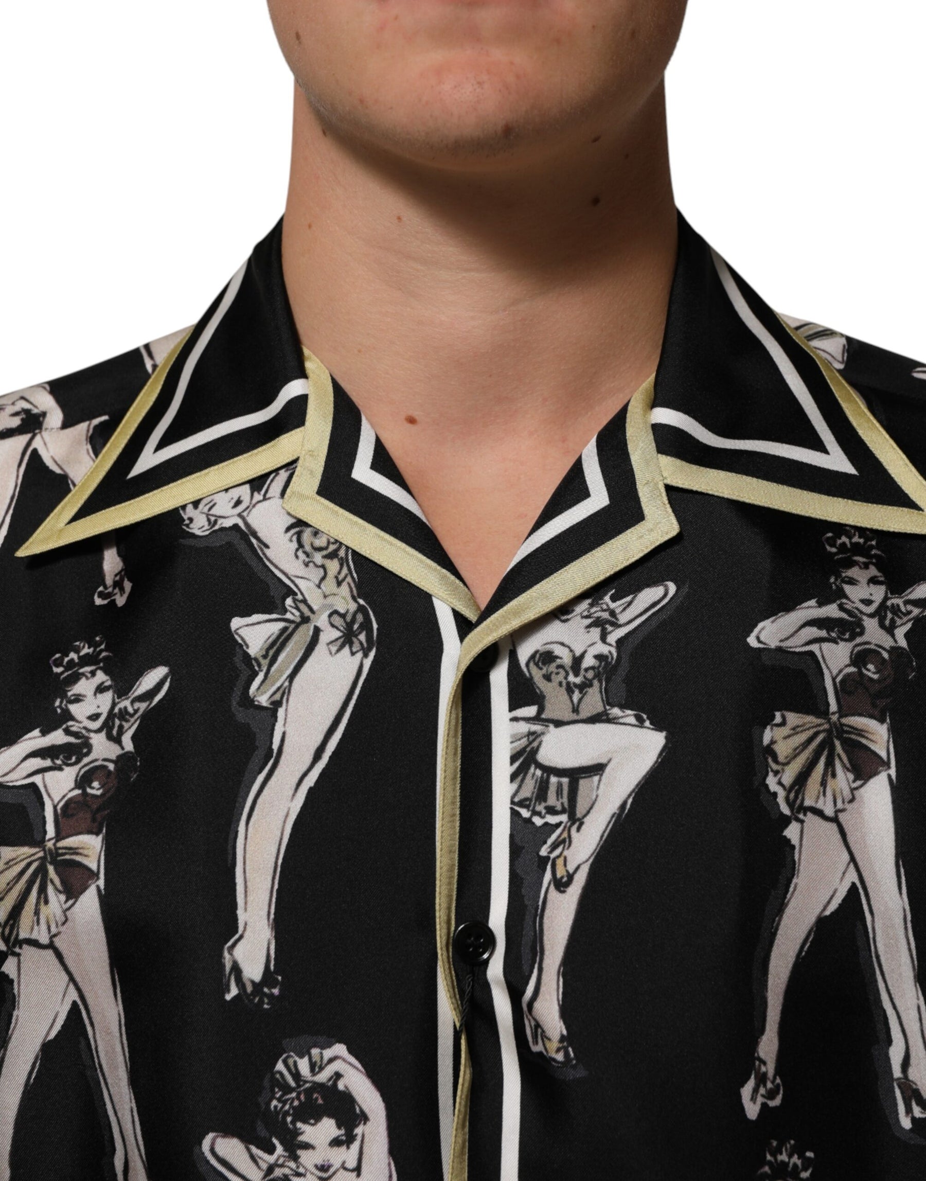 Dolce & Gabbana Black Silk Pin Up Printed Button Down Shirt | Regal Royce