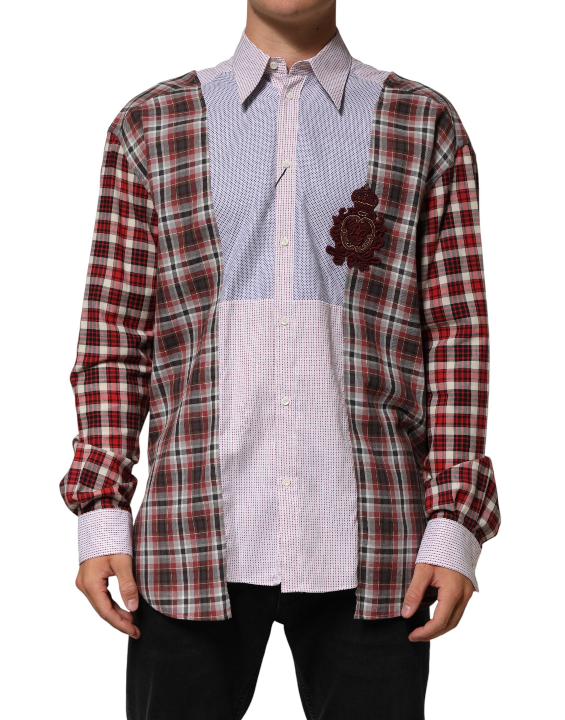 Dolce & Gabbana Multicolor Cotton Collared Checkered Shirt | Regal Royce