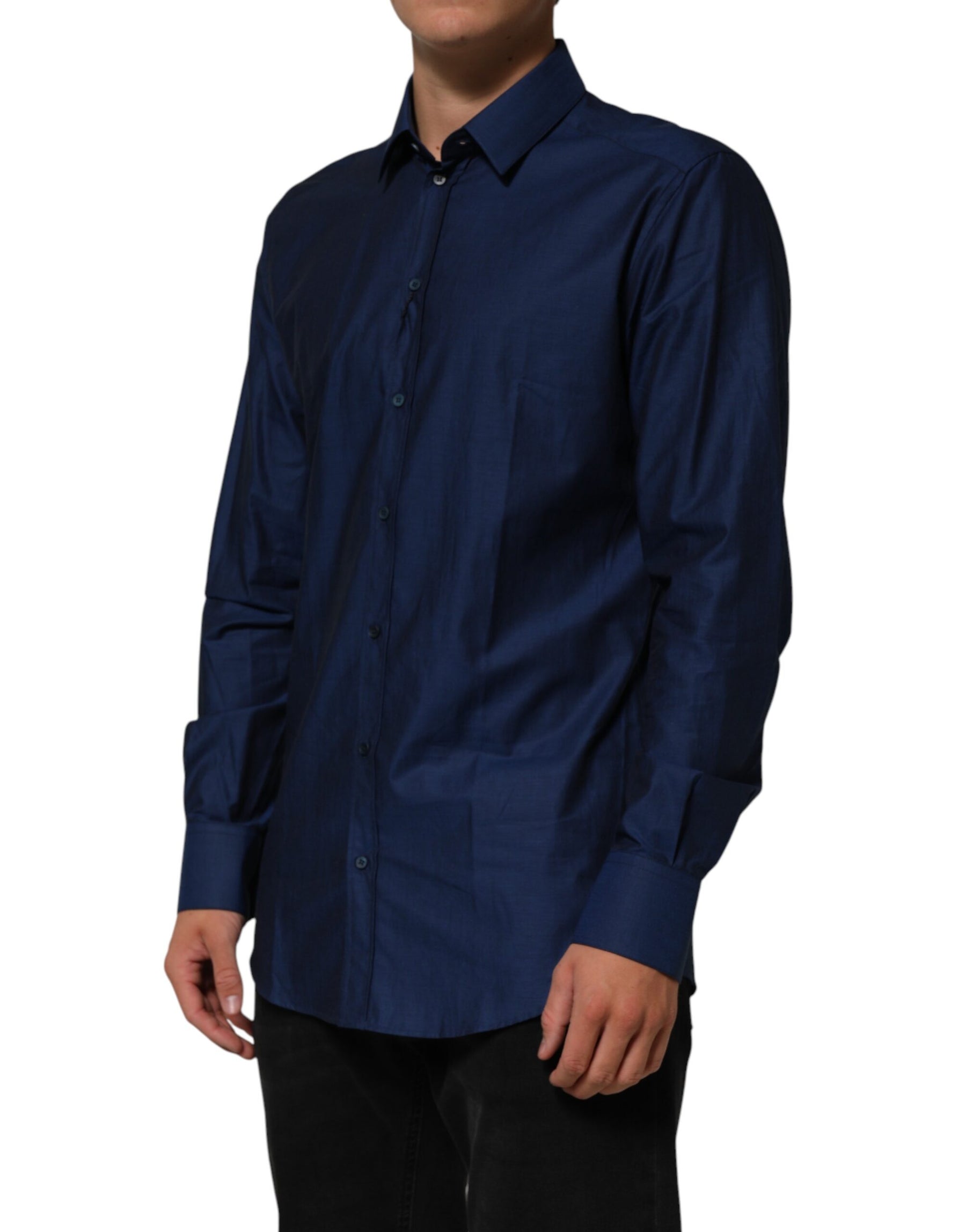Dolce & Gabbana Blue Cotton Collared Men GOLD Dress Shirt | Regal Royce
