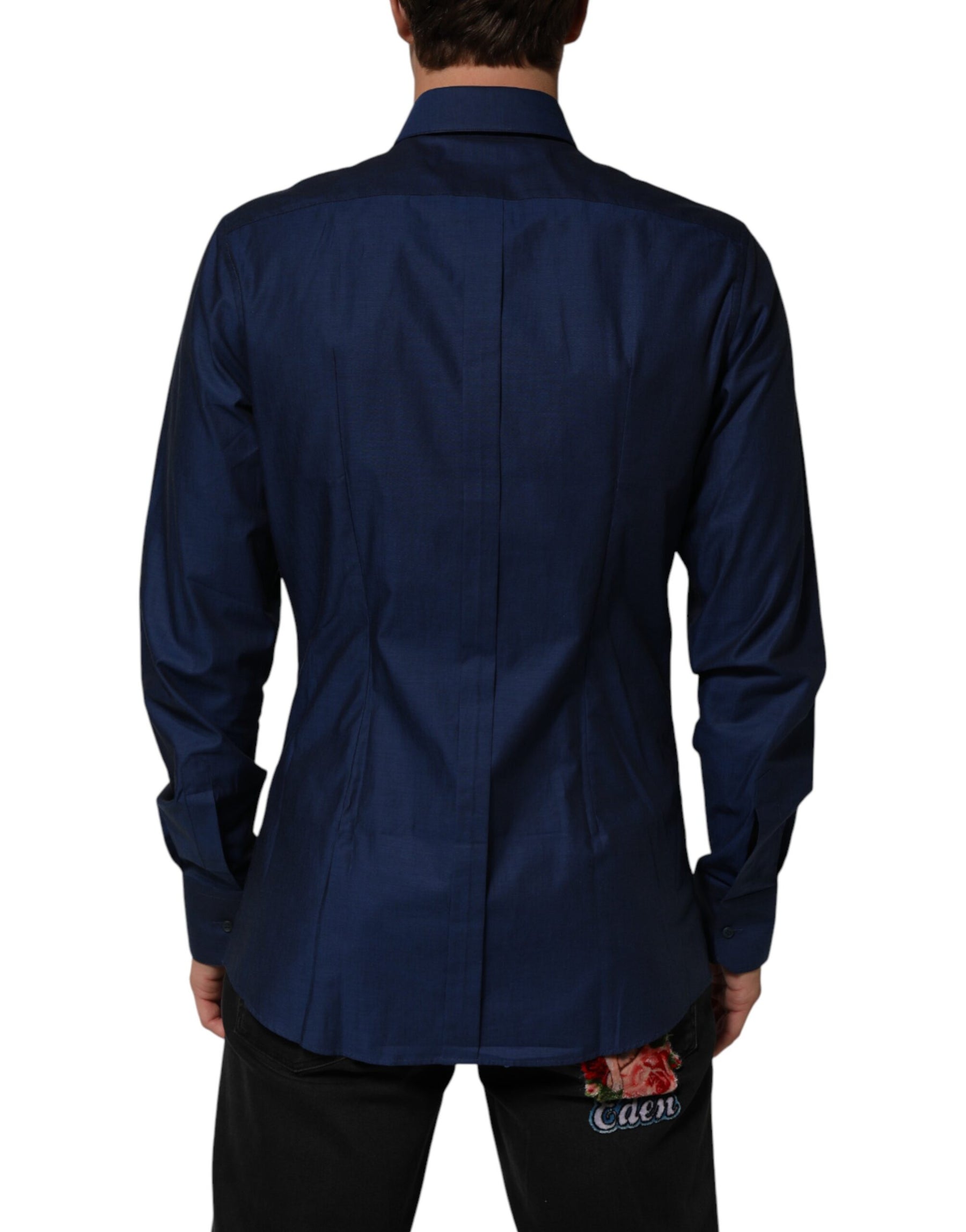 Dolce & Gabbana Blue Cotton Collared Men GOLD Dress Shirt | Regal Royce