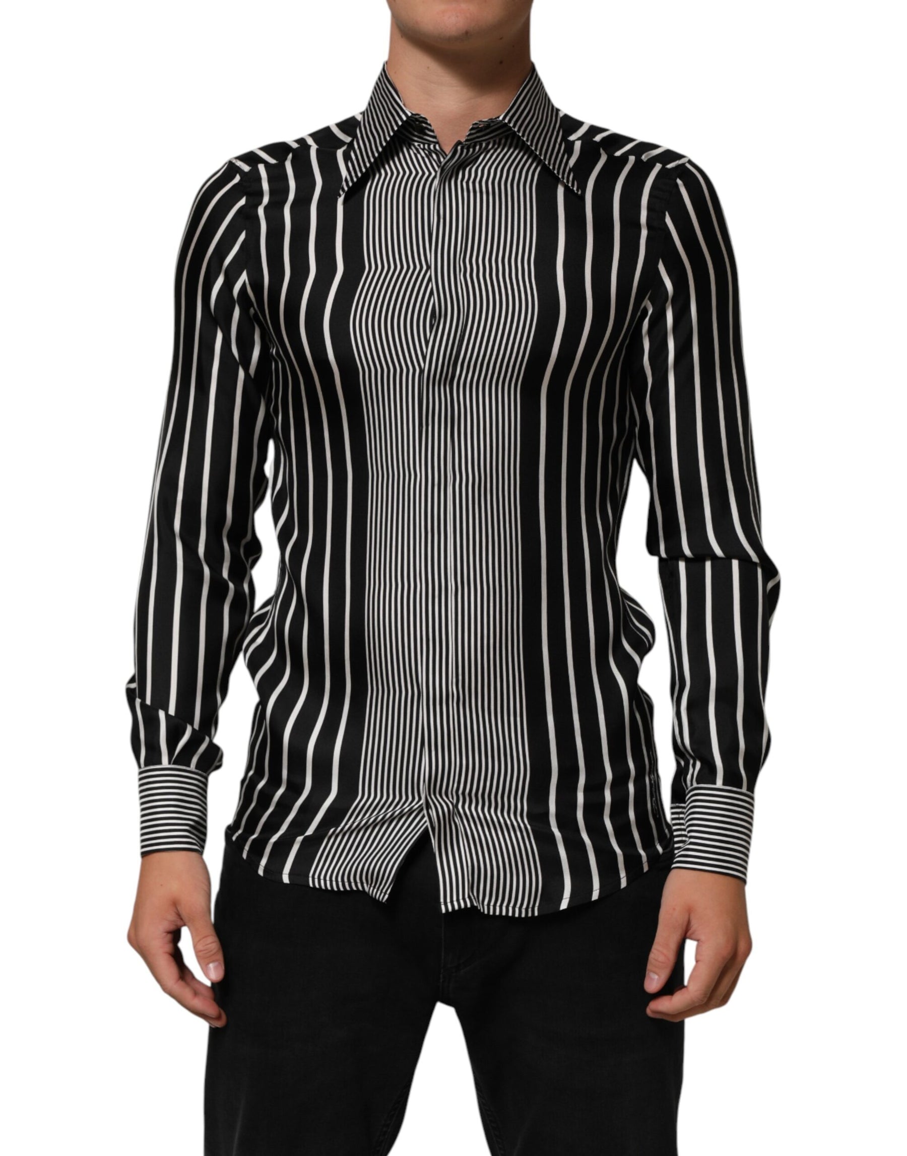 Dolce & Gabbana Black White Stripes Men MARTINI Dress Shirt | Regal Royce