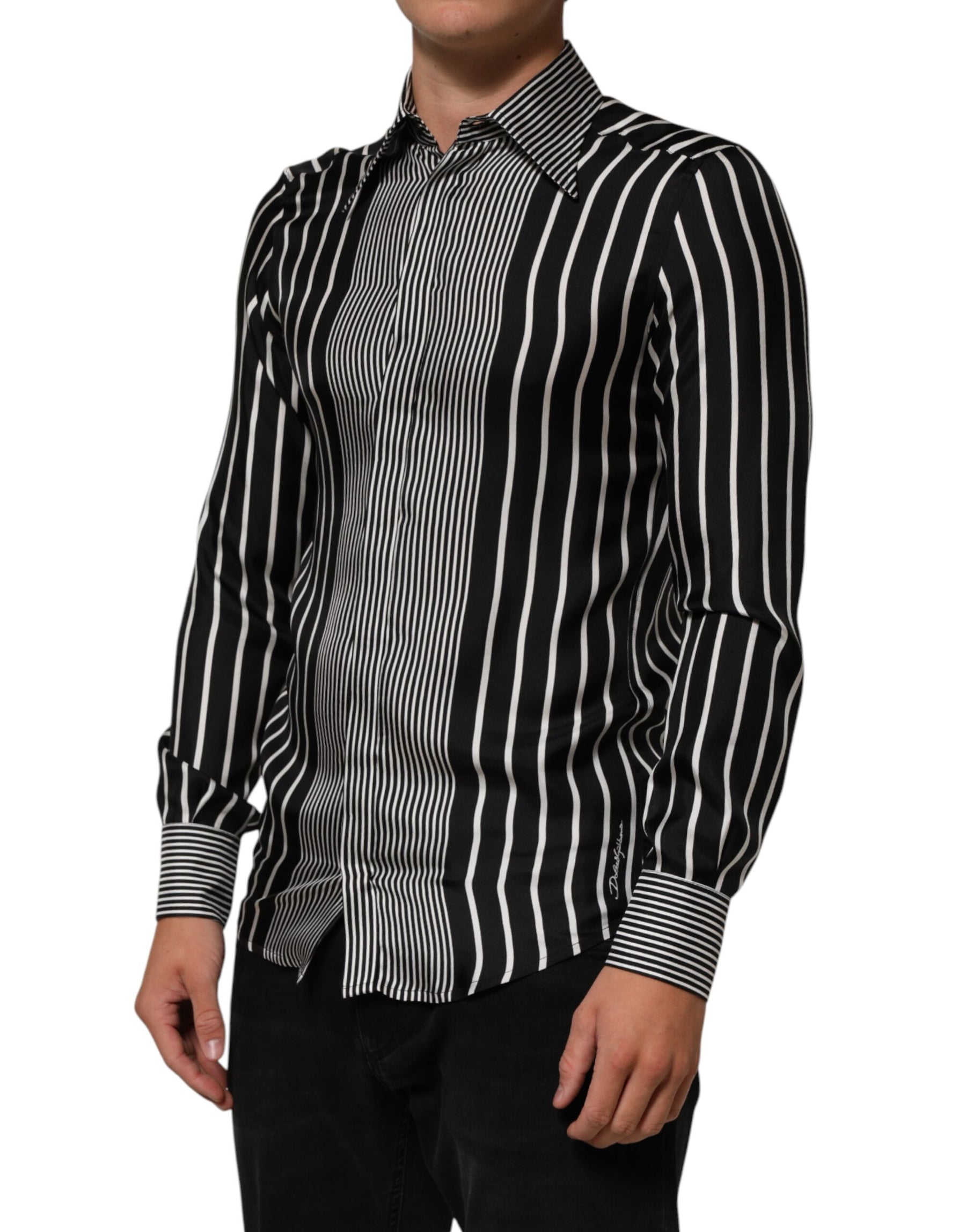 Dolce & Gabbana Black White Stripes Men MARTINI Dress Shirt | Regal Royce