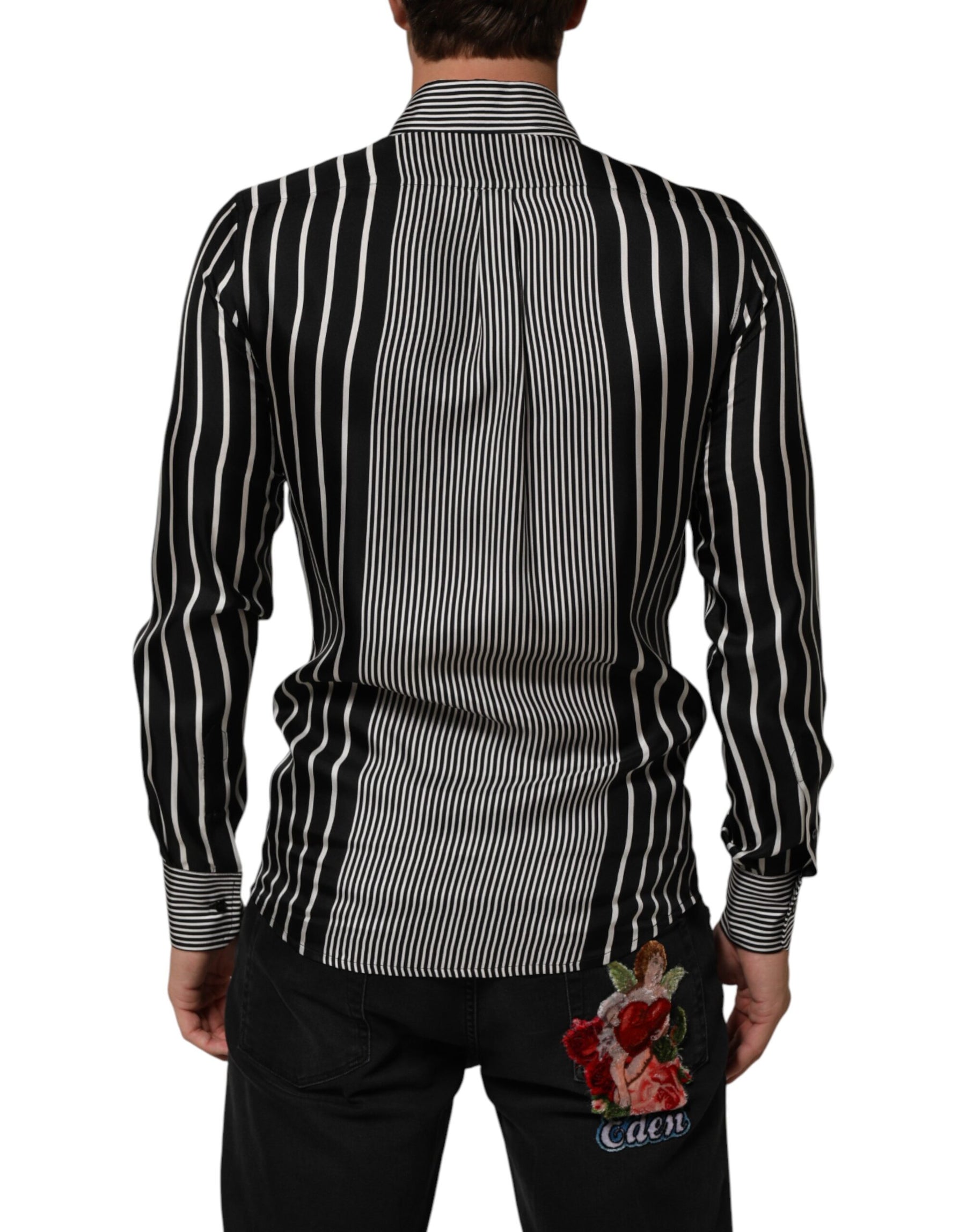 Dolce & Gabbana Black White Stripes Men MARTINI Dress Shirt | Regal Royce