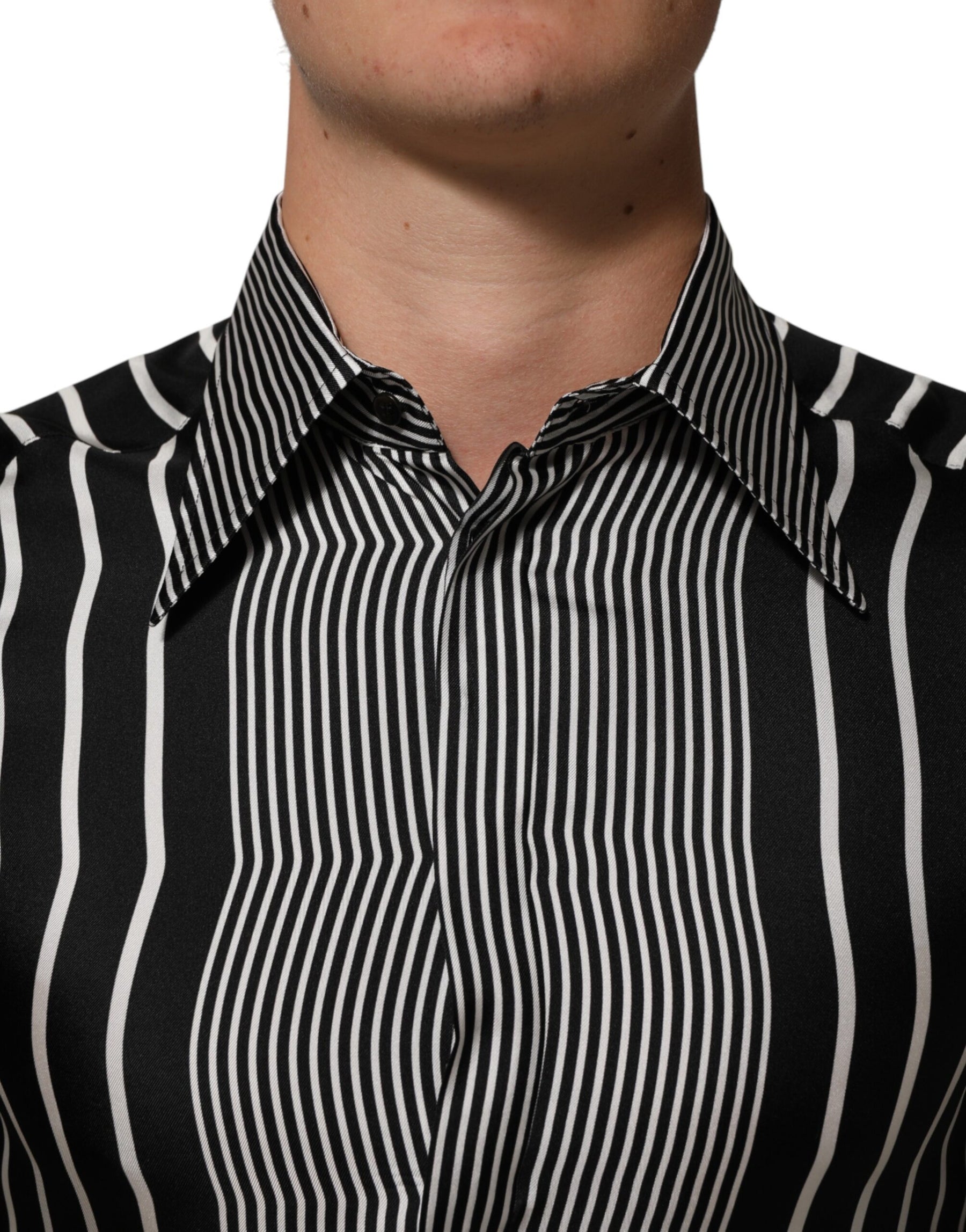 Dolce & Gabbana Black White Stripes Men MARTINI Dress Shirt | Regal Royce