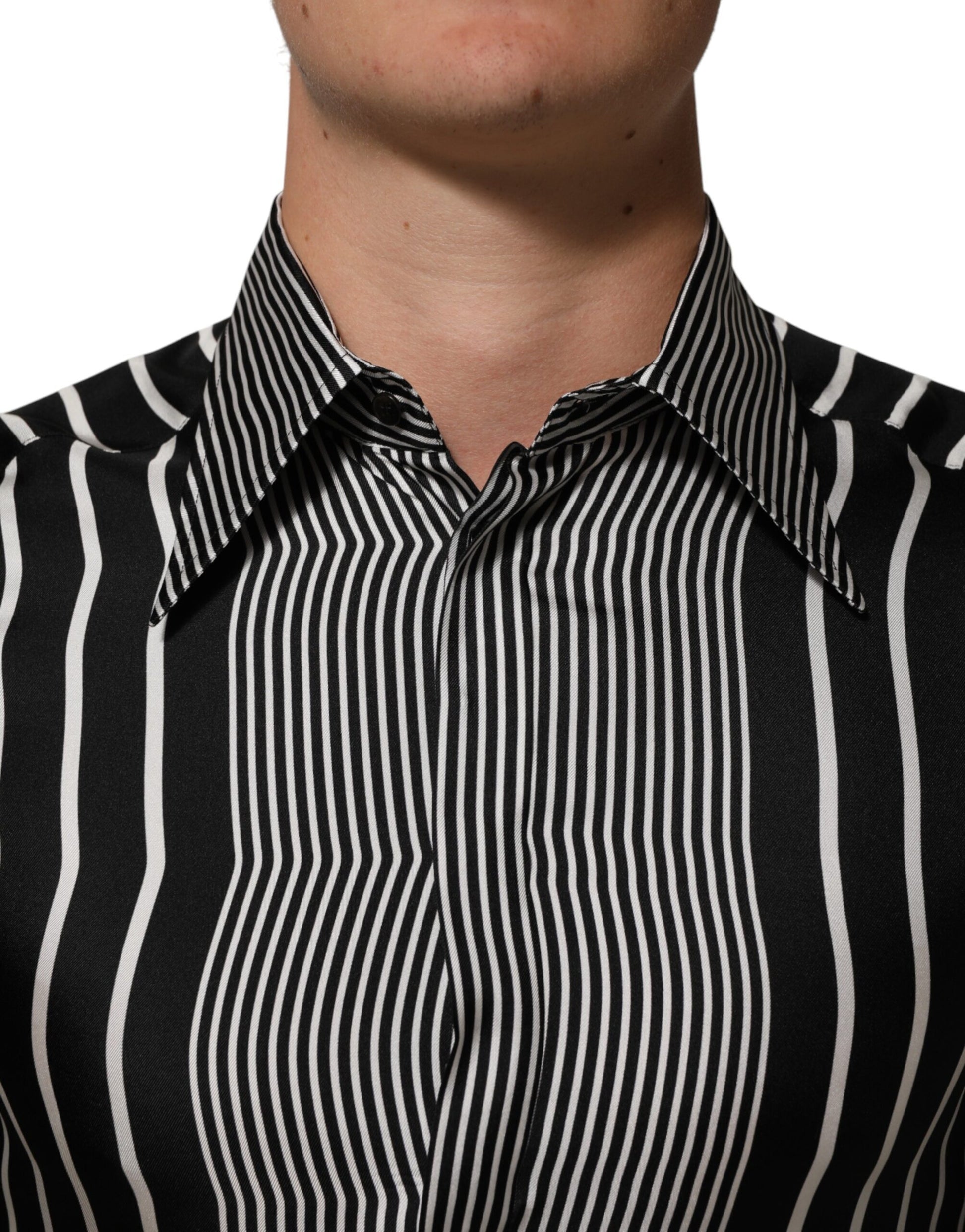 Dolce & Gabbana Black White Stripes Men MARTINI Dress Shirt