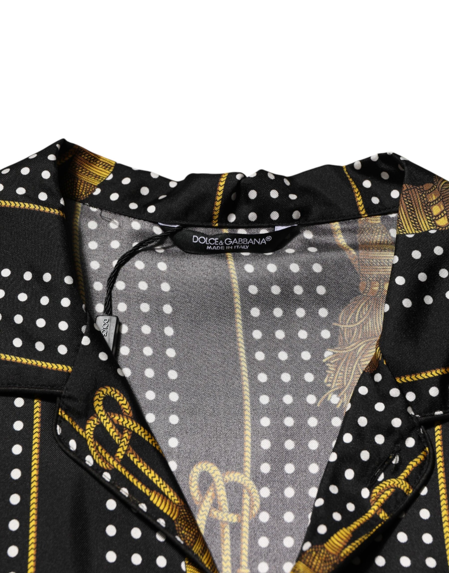 Dolce & Gabbana Black Dotted Tassel Silk Button Down Shirt | Regal Royce