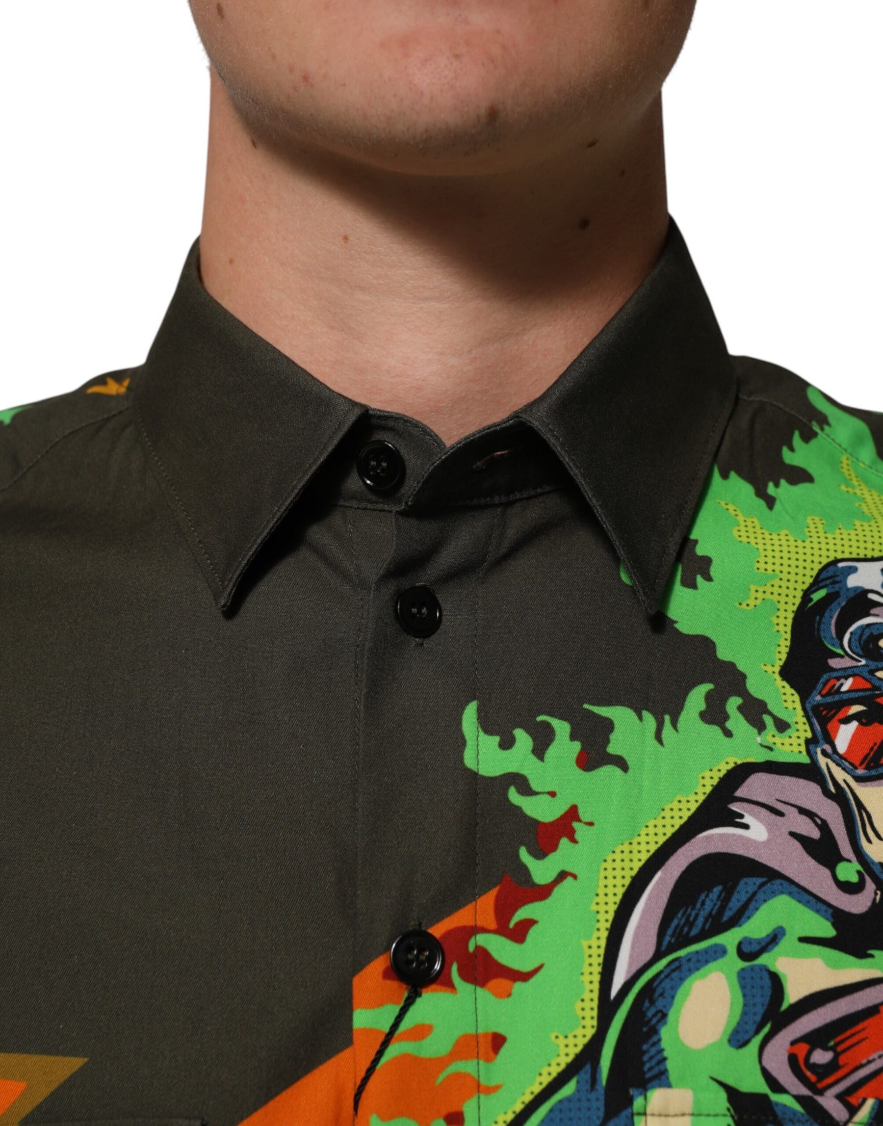 Dolce & Gabbana Brown Superhero Print Button Down Shirt | Regal Royce
