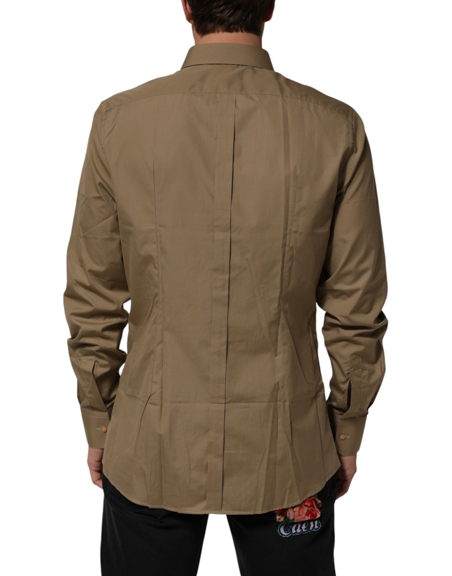 Dolce & Gabbana Brown Cotton Collared Men GOLD Dress Shirt | Regal Royce