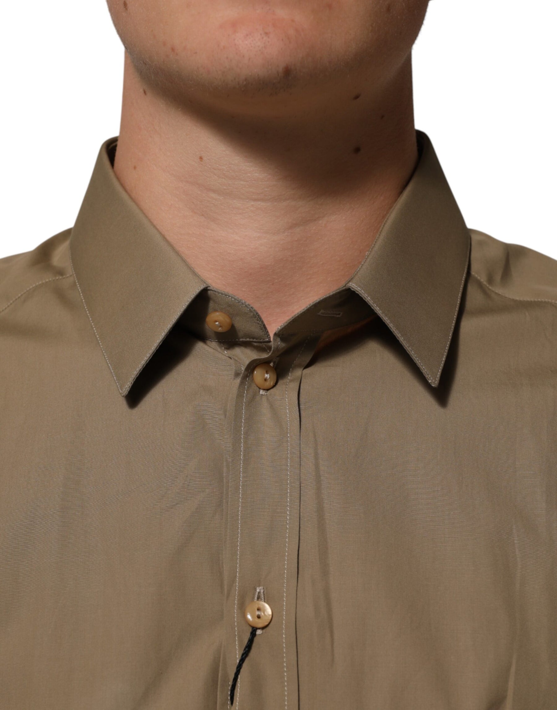 Dolce & Gabbana Brown Cotton Collared Men GOLD Dress Shirt | Regal Royce