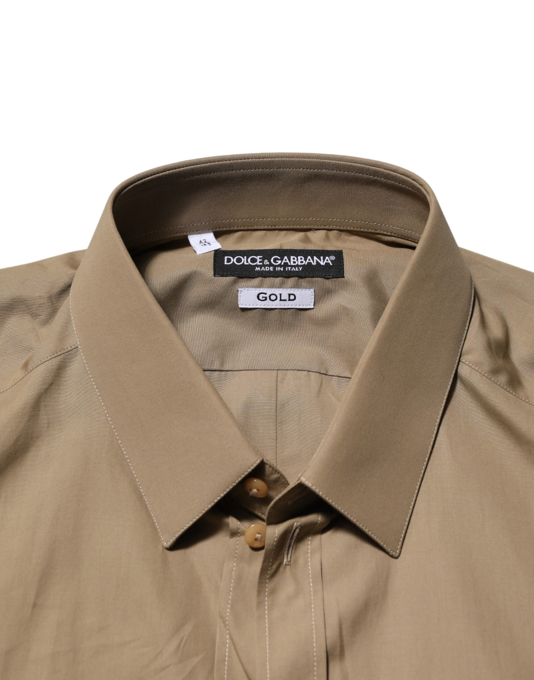 Dolce & Gabbana Brown Cotton Collared Men GOLD Dress Shirt | Regal Royce
