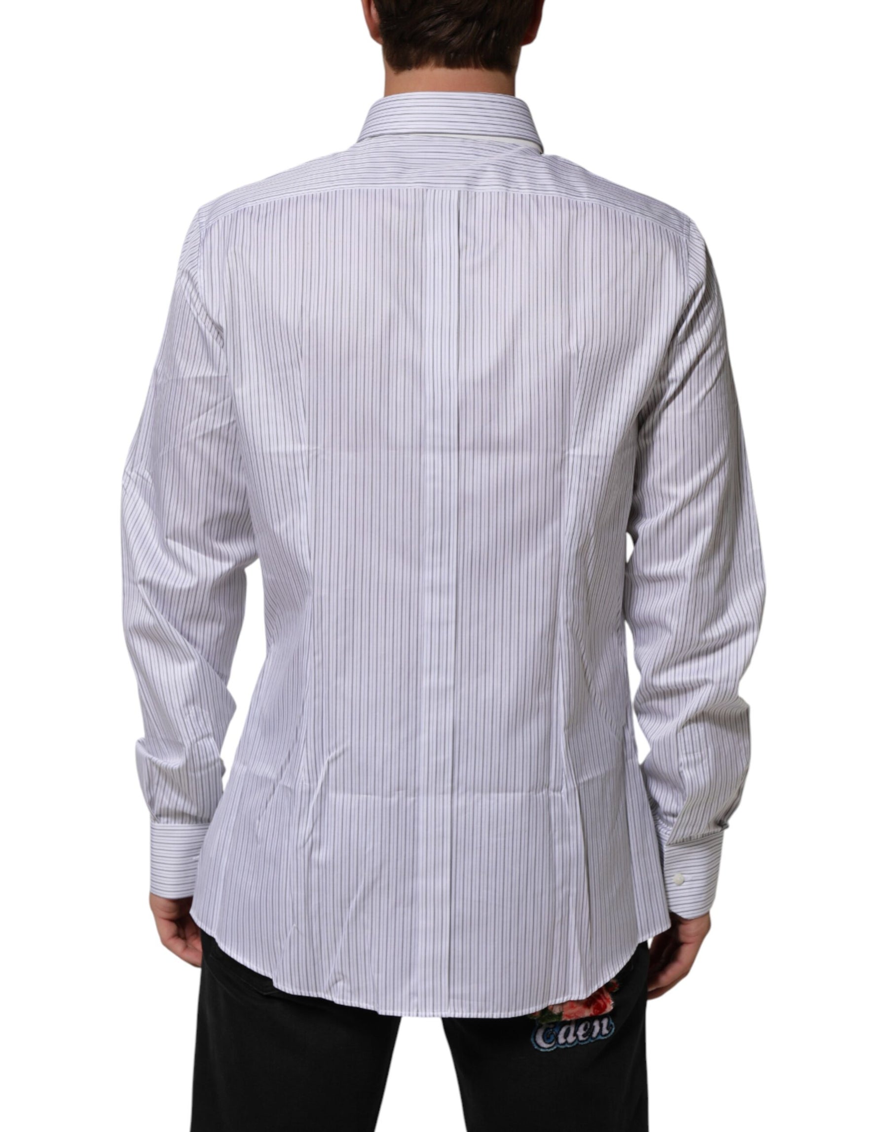 Dolce & Gabbana White Stripes Long Sleeves GOLD Dress Shirt | Regal Royce