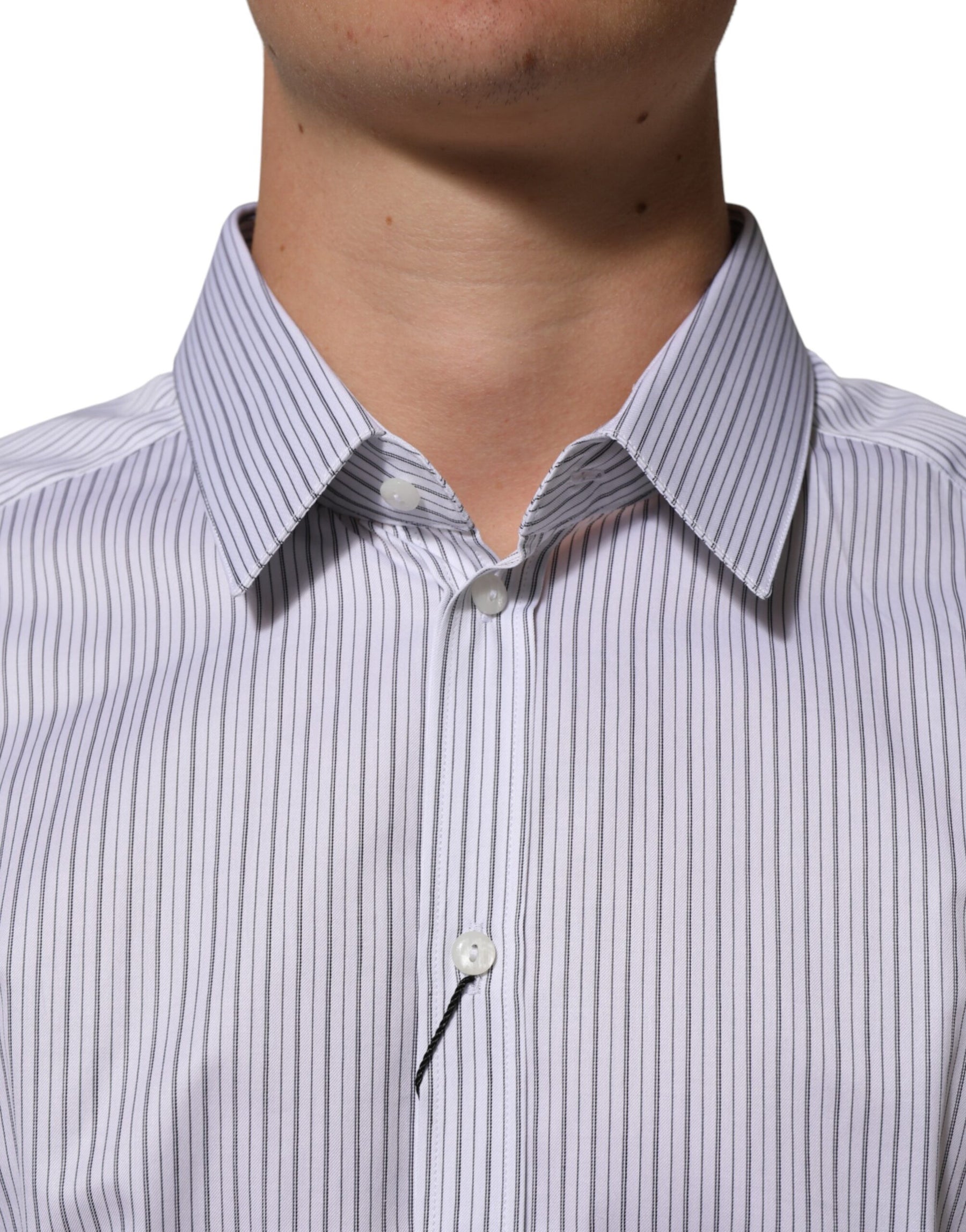 Dolce & Gabbana White Stripes Cotton Men GOLD Dress Shirt | Regal Royce